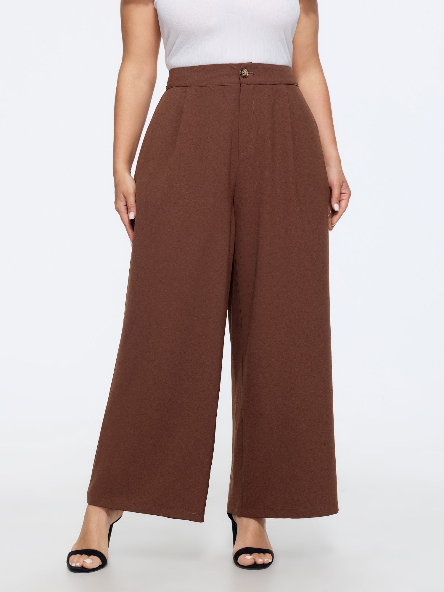 Solid Pleated High Waist Wide Leg Pants
