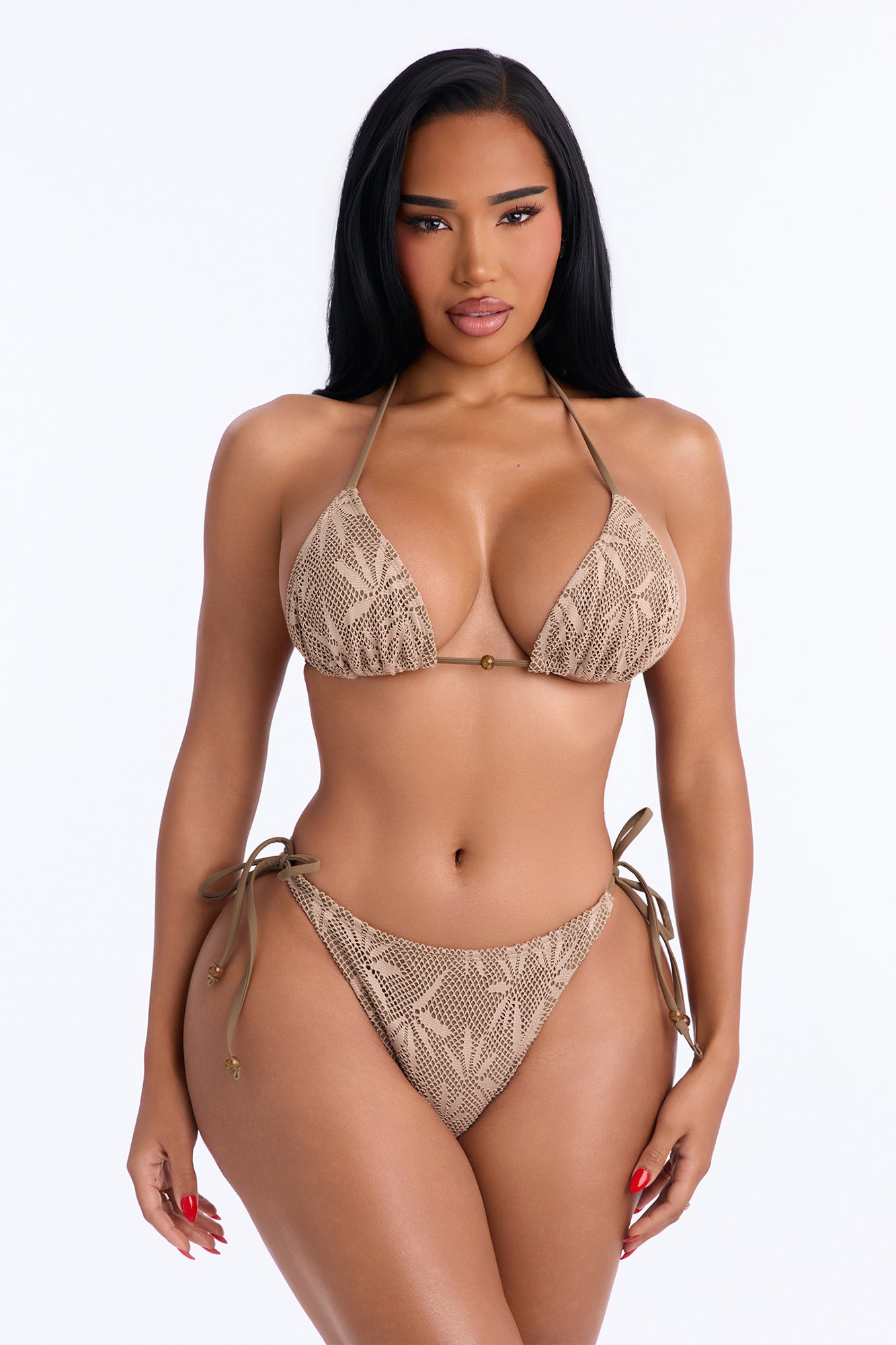 Cocoa Leaf Overlay 2 Piece Bikini Set - Mocha
