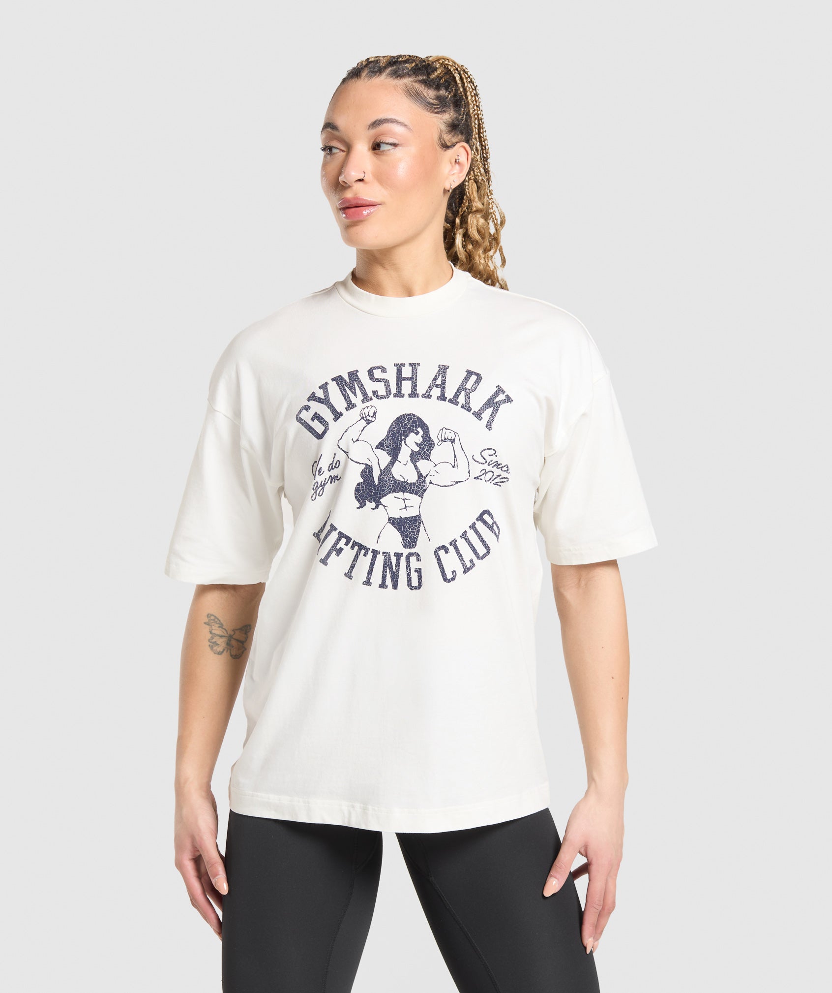 Gymshark Lifting Girl Graphic Oversized Tee - Soft White