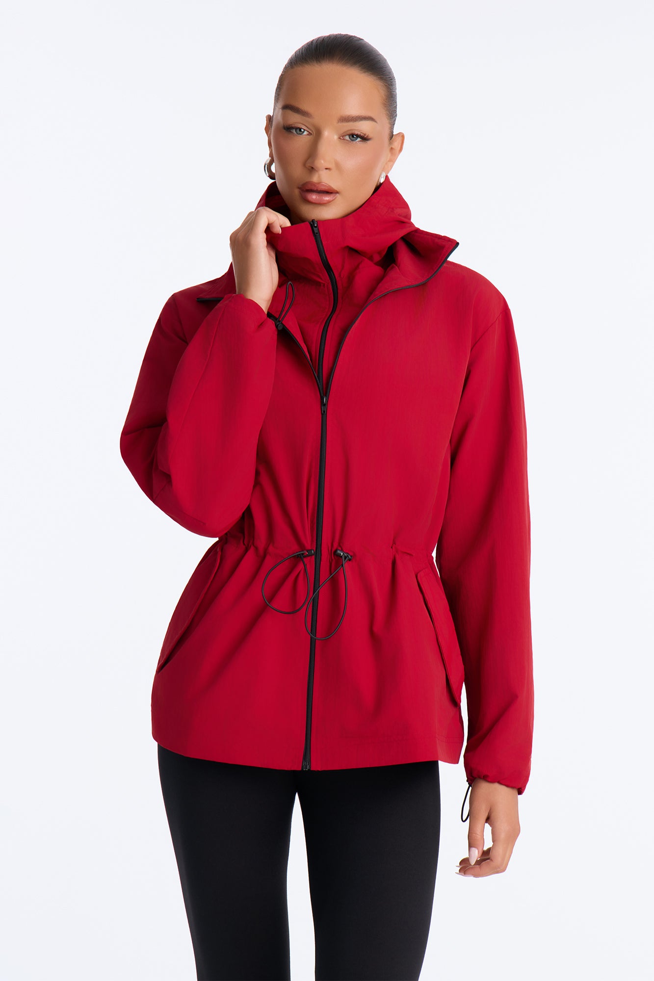 Gisele Hooded Anorak Windbreaker Jacket - Red