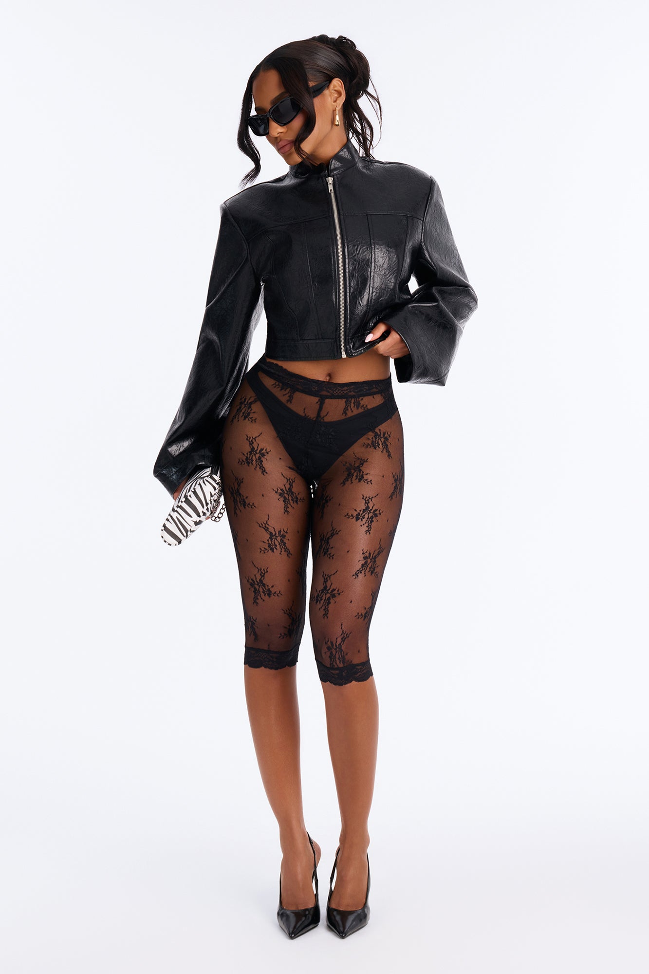 Jaylene Lace Pedal Pusher Leggings - Black