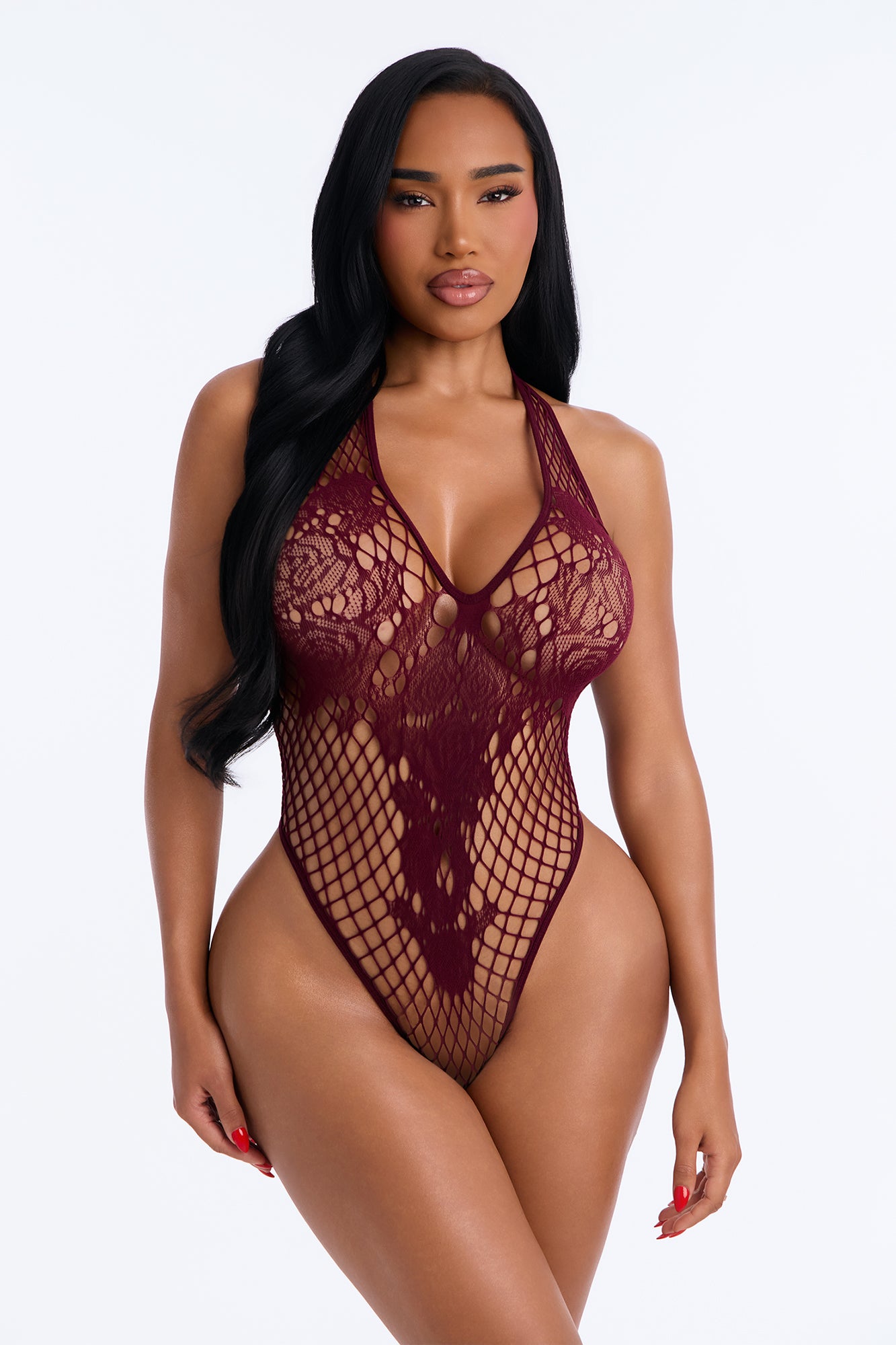 Wicked Mind Fishnet Bodysuit - Burgundy