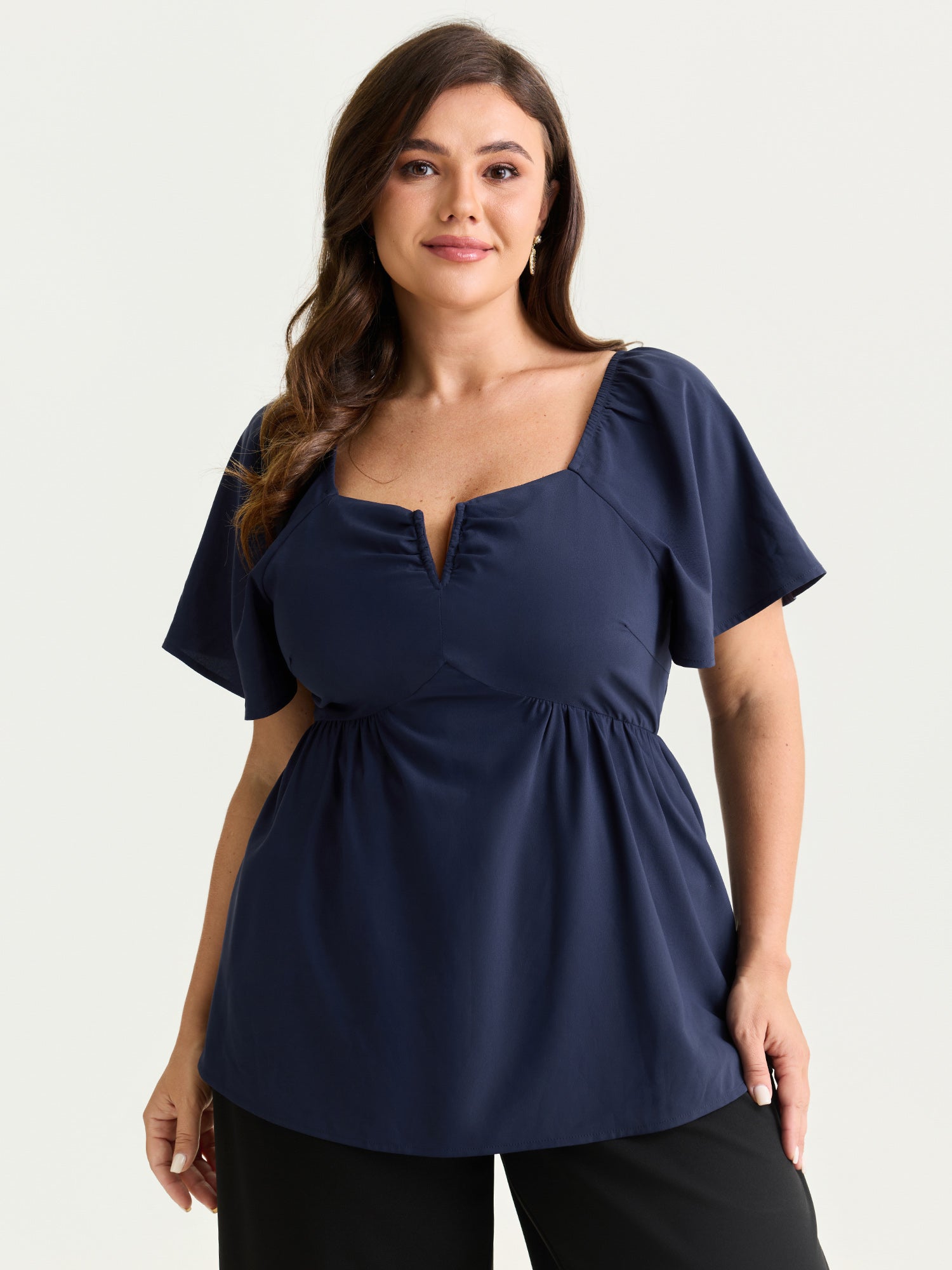 Ruched Flared Sleeves Fit And Flare Blouse