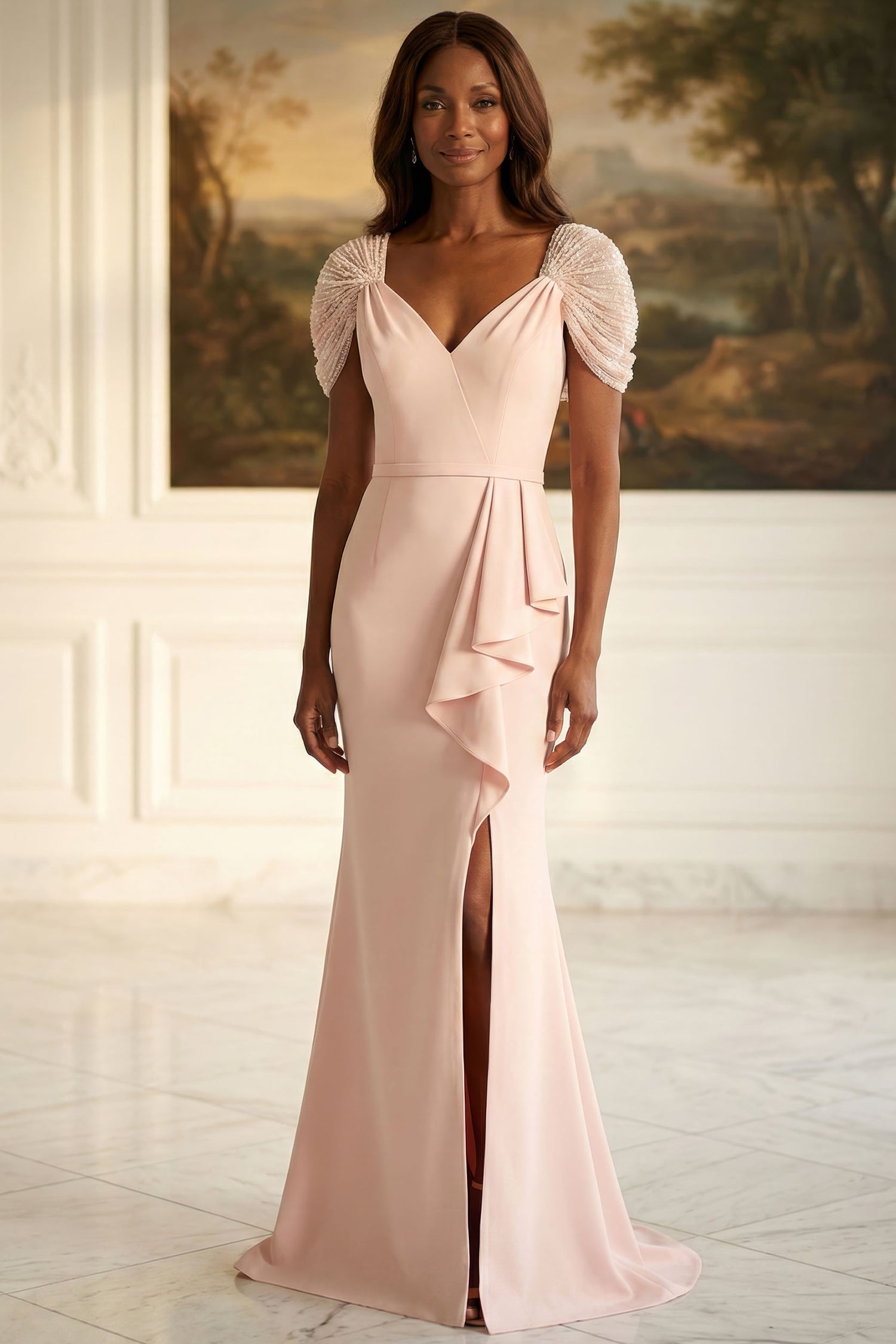 MGNY By Mori Lee 2070048 - Beaded Cap Sleeve Sheath Evening Gown