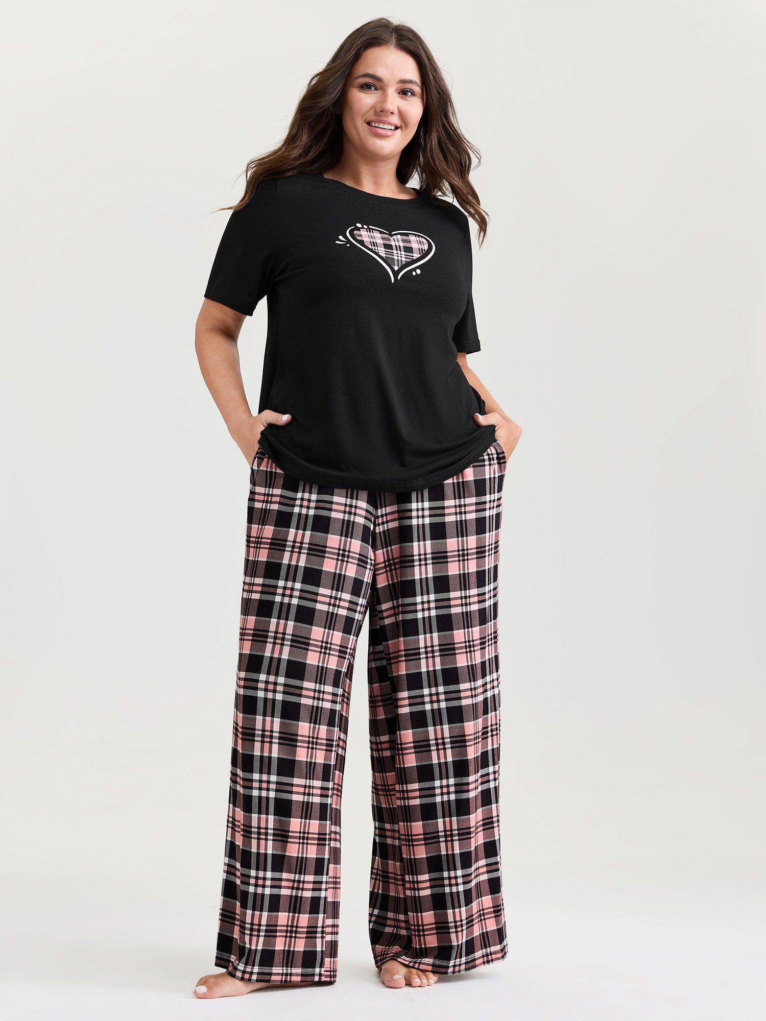 Supersoft Plaid Heart Stretchy Lounge Set