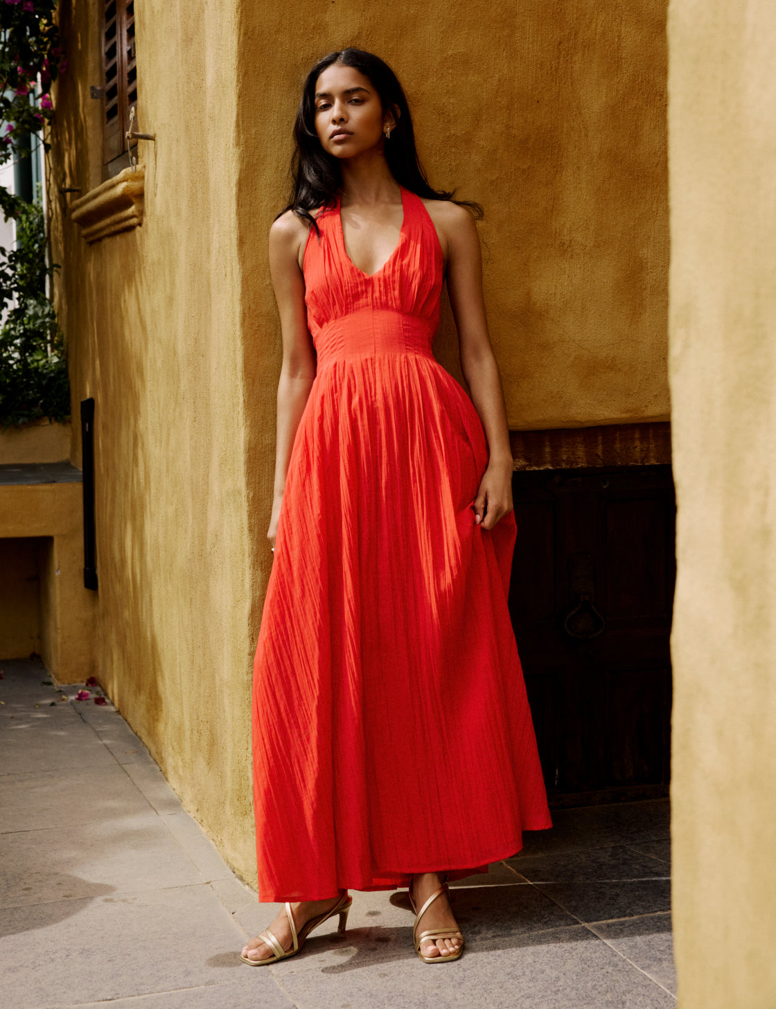 Red Halterneck Marceline Maxi Dress