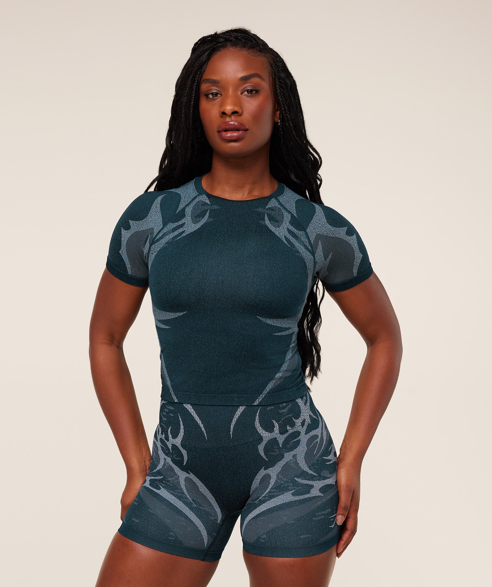Gymshark Storm Seamless Short Sleeve Top - Deep Petrol Blue/Smoke Blue