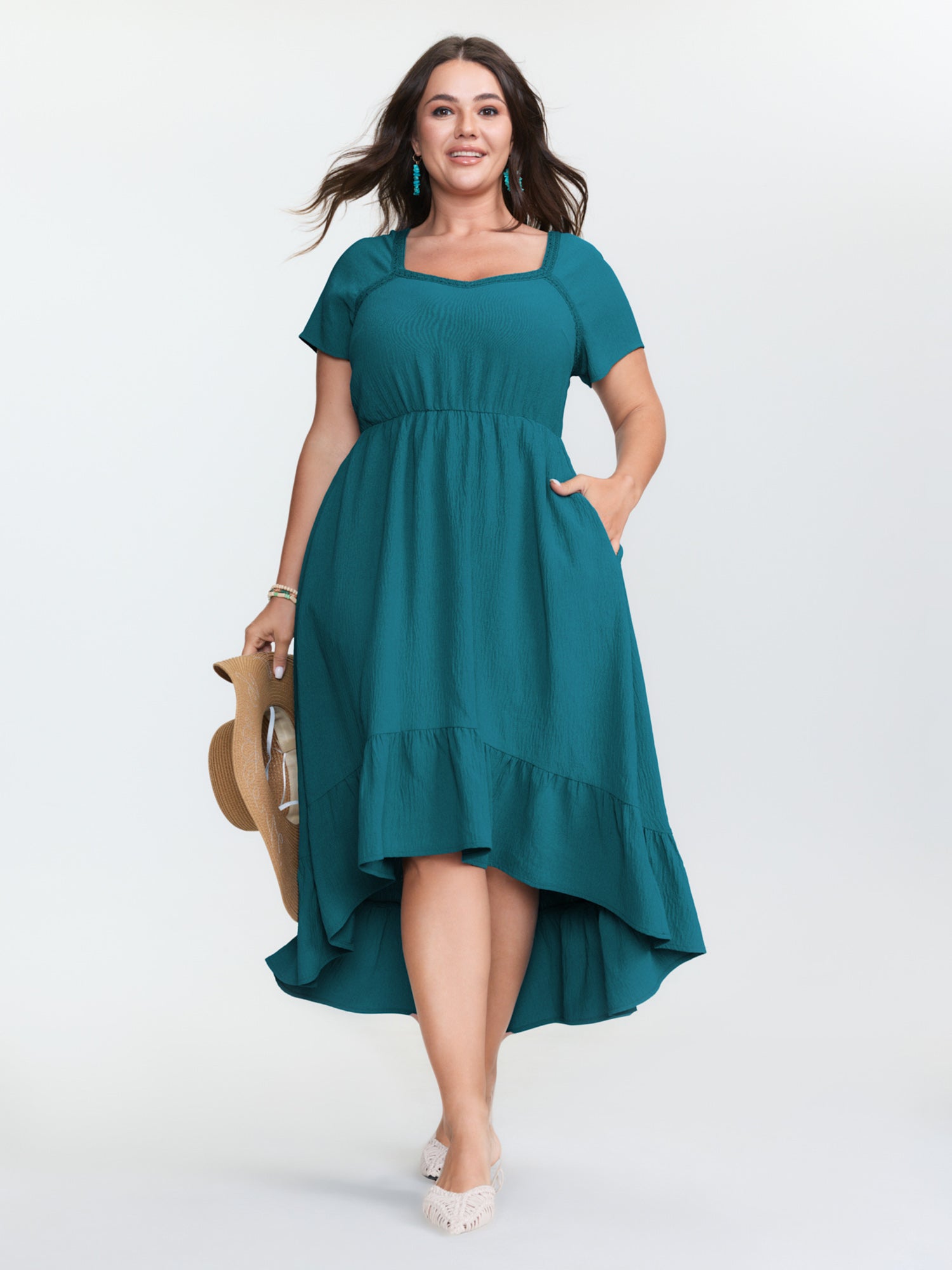 Sweetheart Neckline High Low Hem Midi Dress