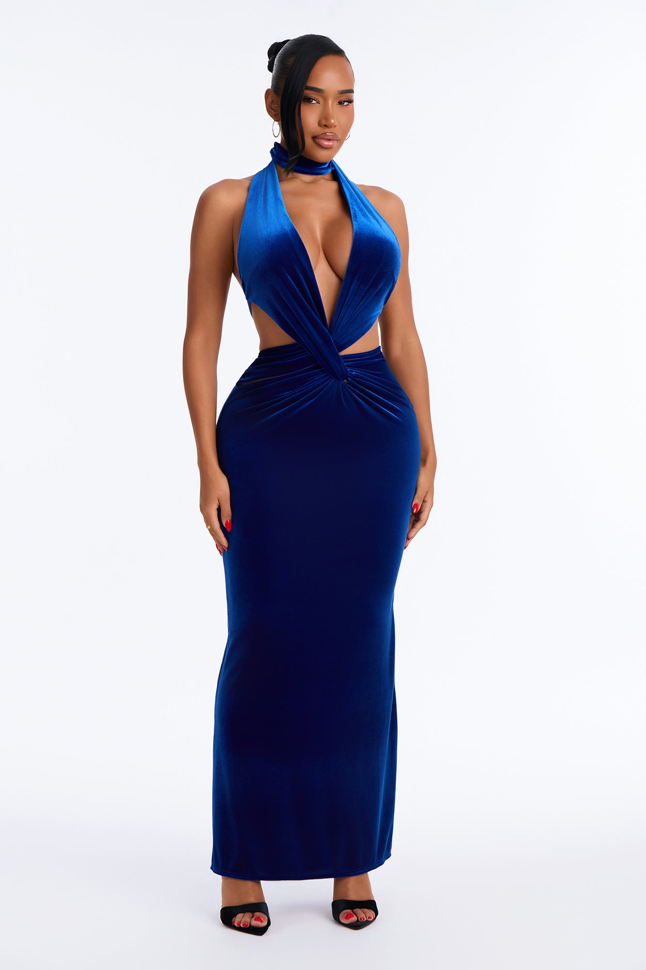 Shifted Your Focus Velvet Cut Out Maxi Dress - Royal