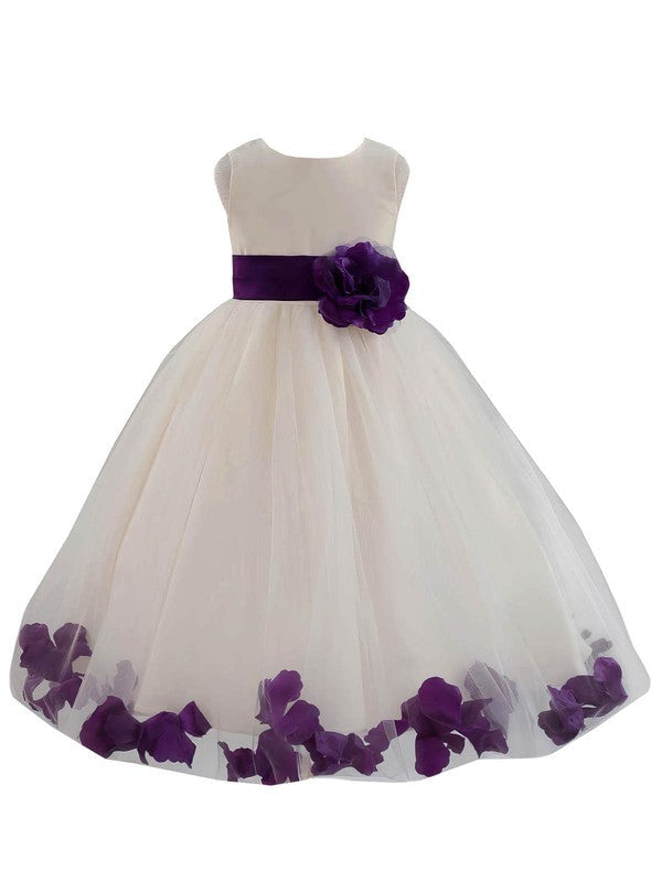 Chic Ball Gown Crew Neck Sleeveless Tulle Flower Girl Dresses with Sash