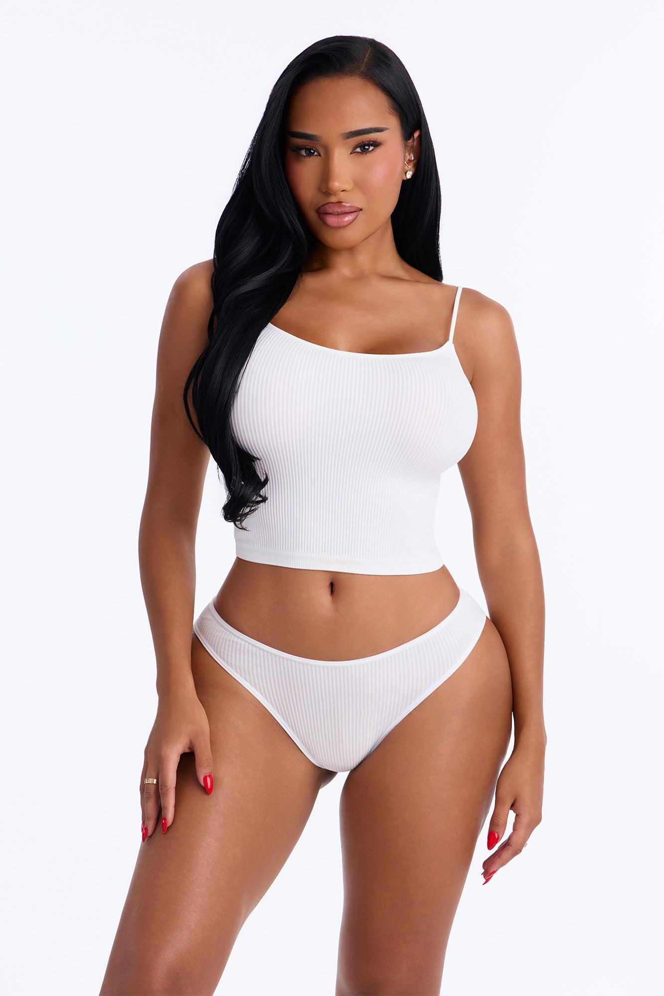 Seamless Ribbed Comfort Dipped Front Cheeky Panty - White