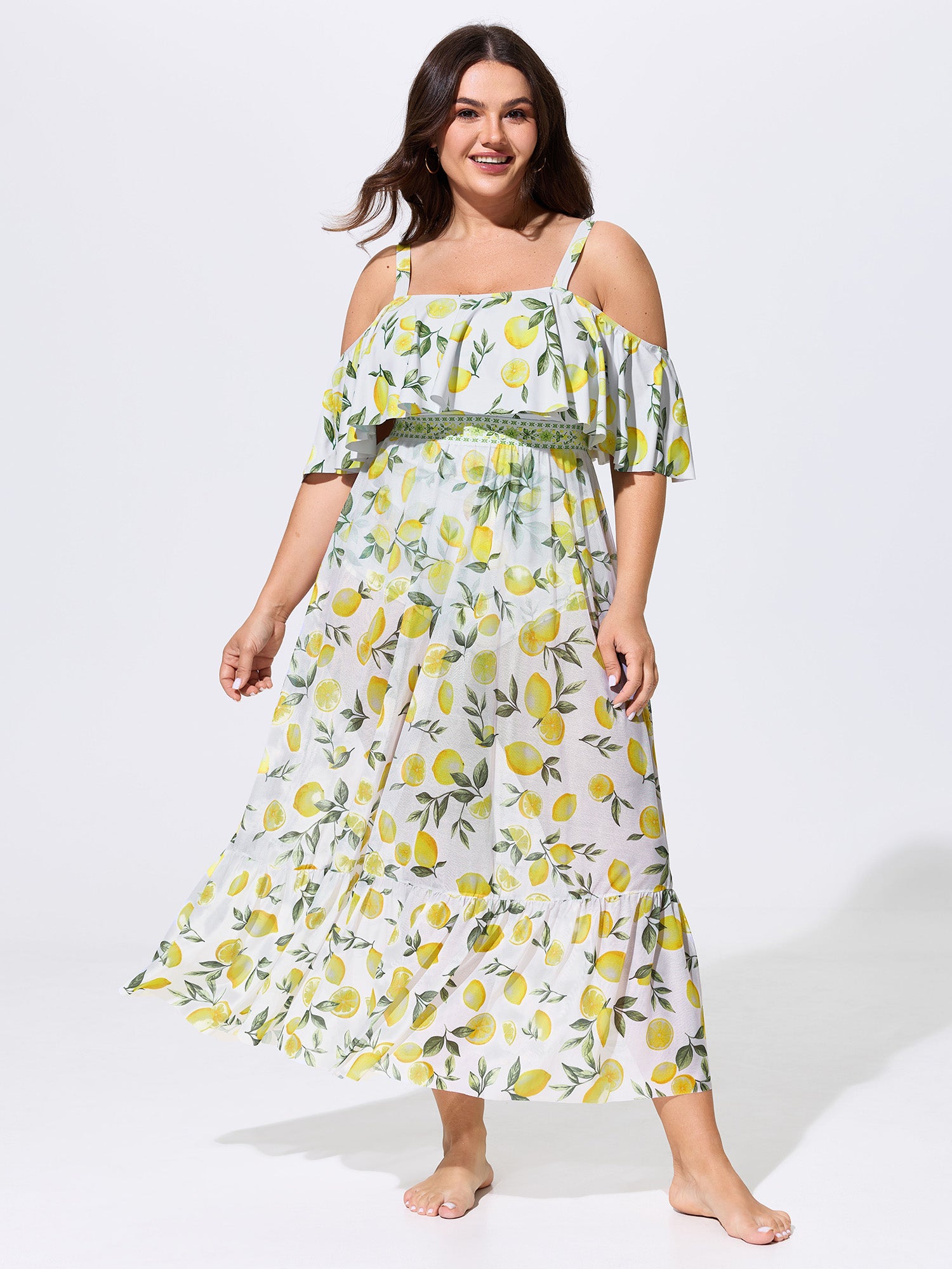 Sarong Set Lemon Print One-Piece Swimsuit