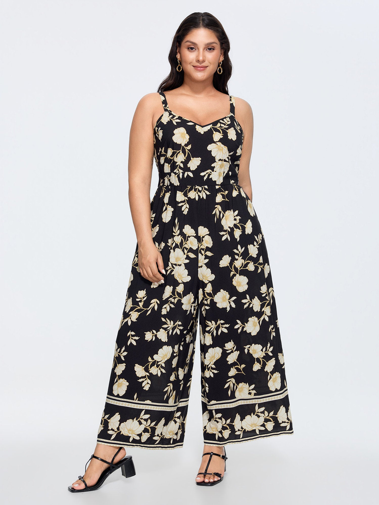 Floral Print Shirred Back Jumpsuit