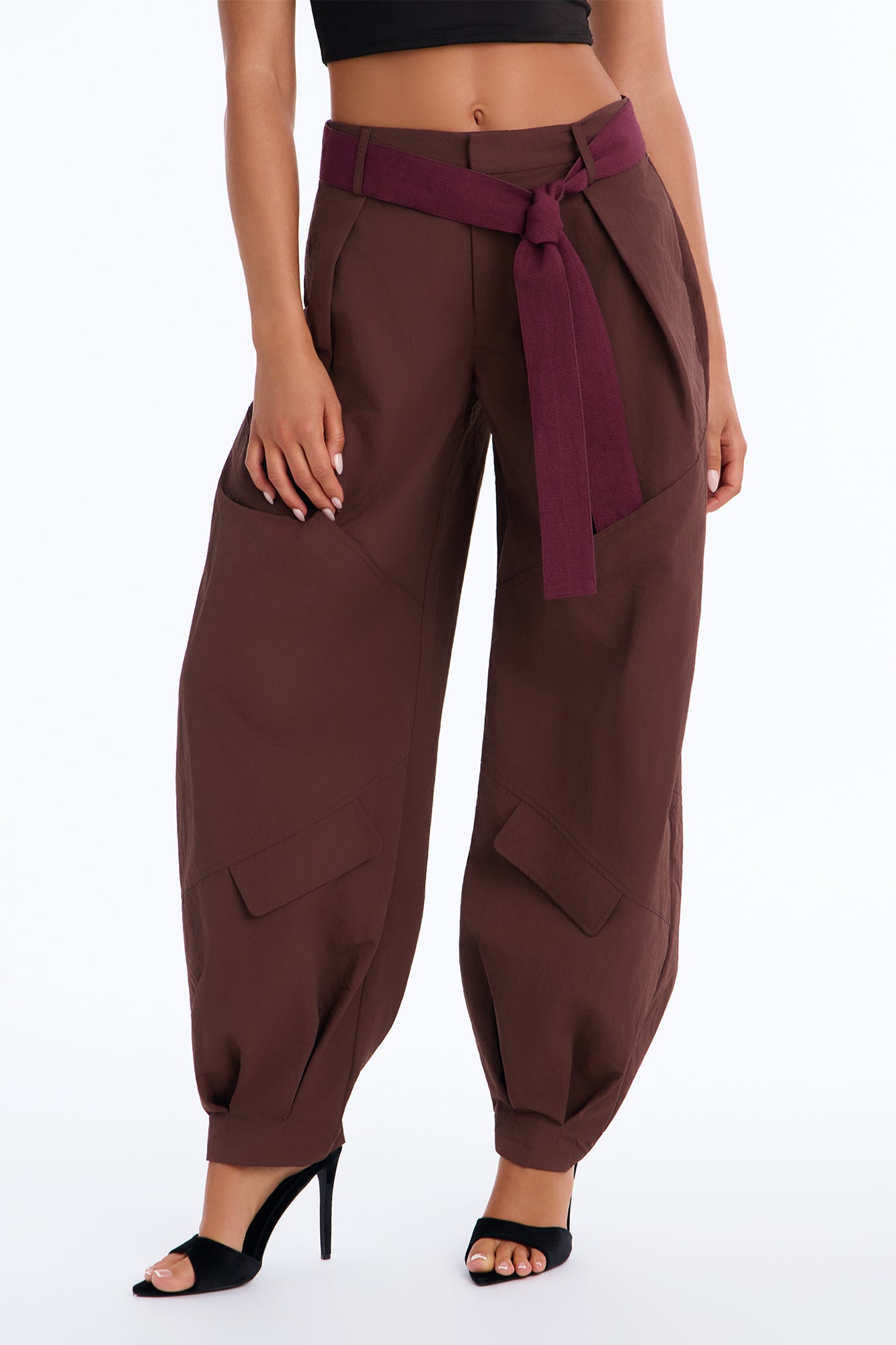 The Understated Oversized Windbreaker Jogger Pants - Chocolate