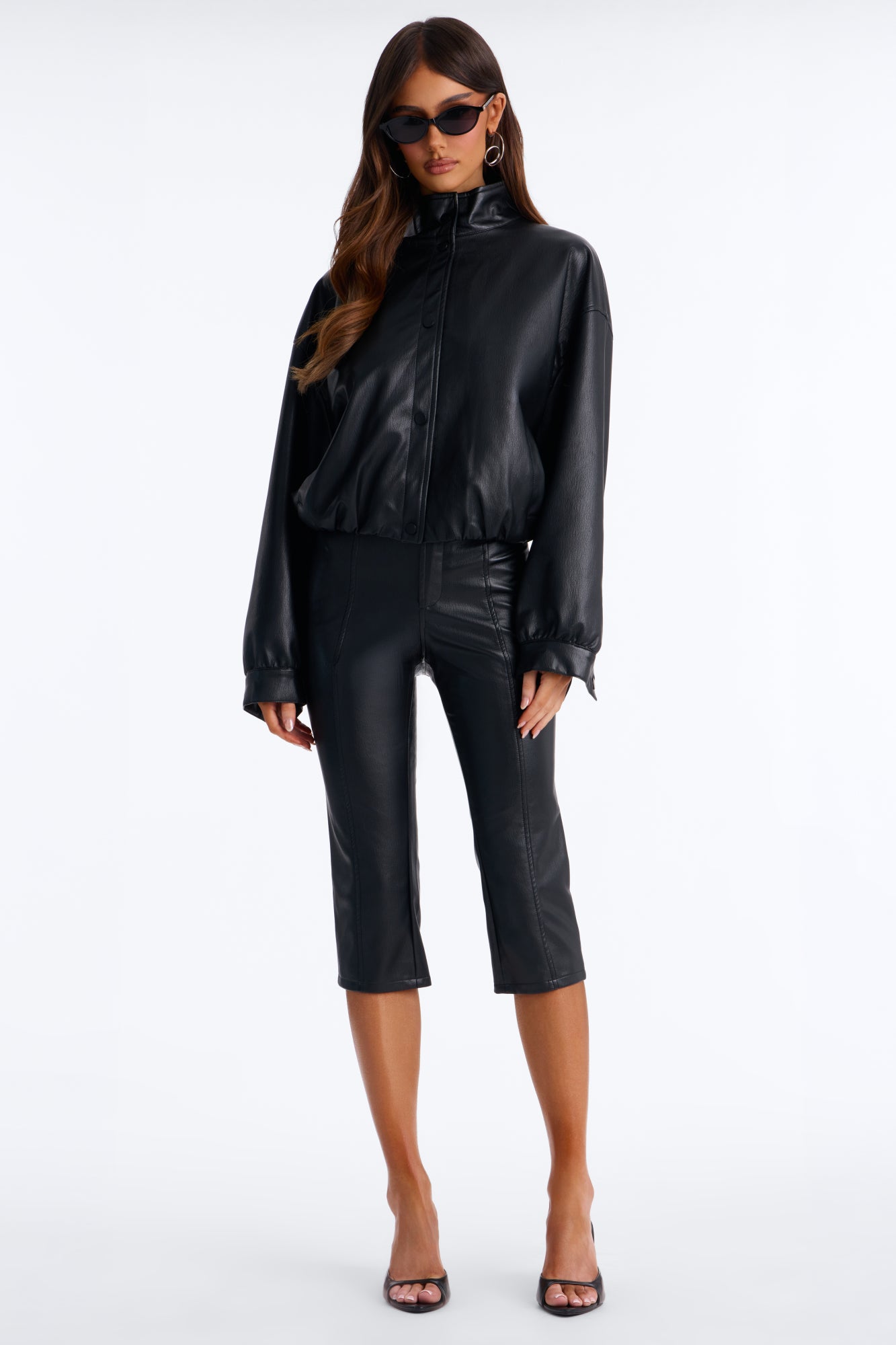 Street Chic Faux Leather Capri Pant Set - Black