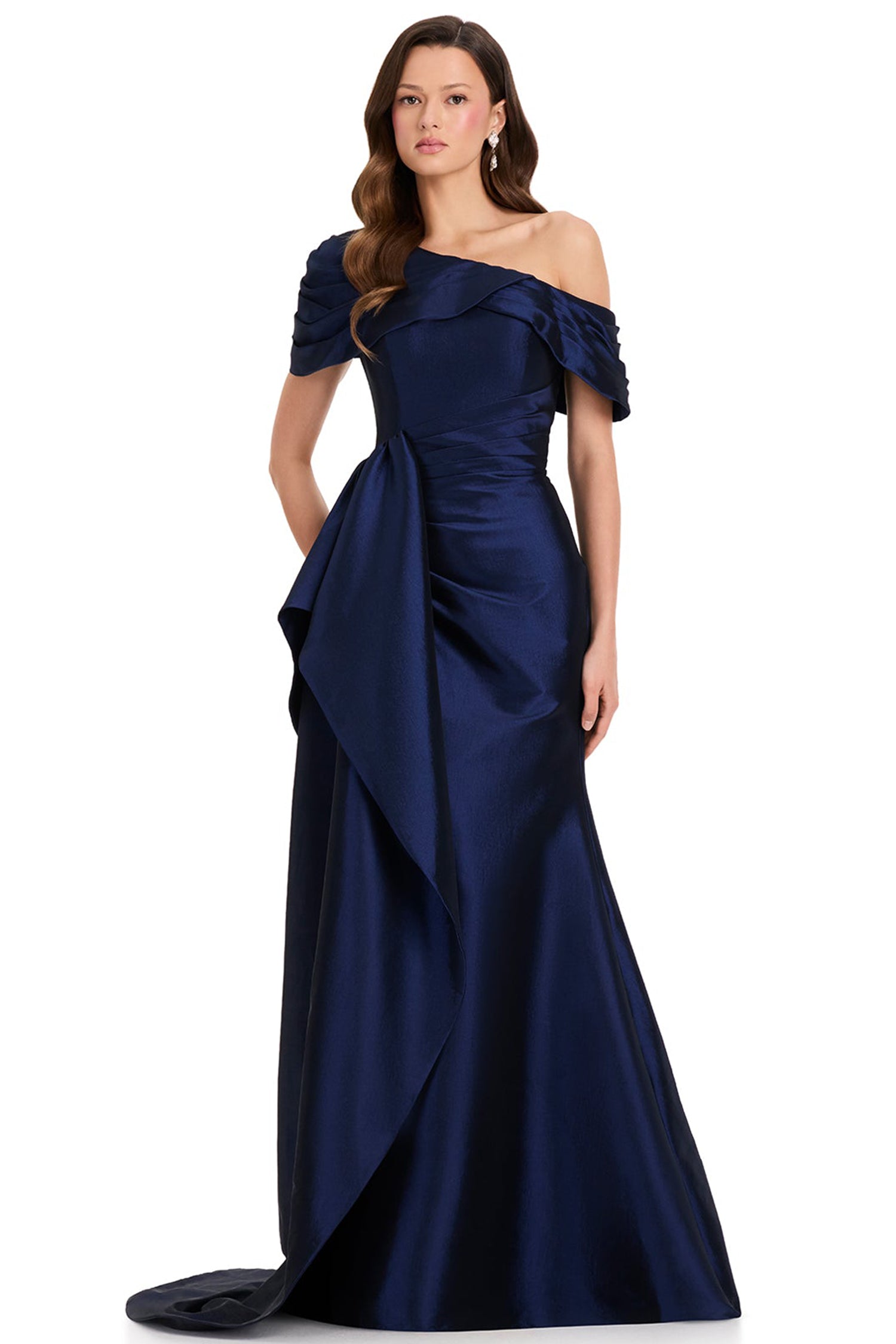 Ashley Lauren E12382 Asymmetric Off Shoulder Taffeta Prom Gown