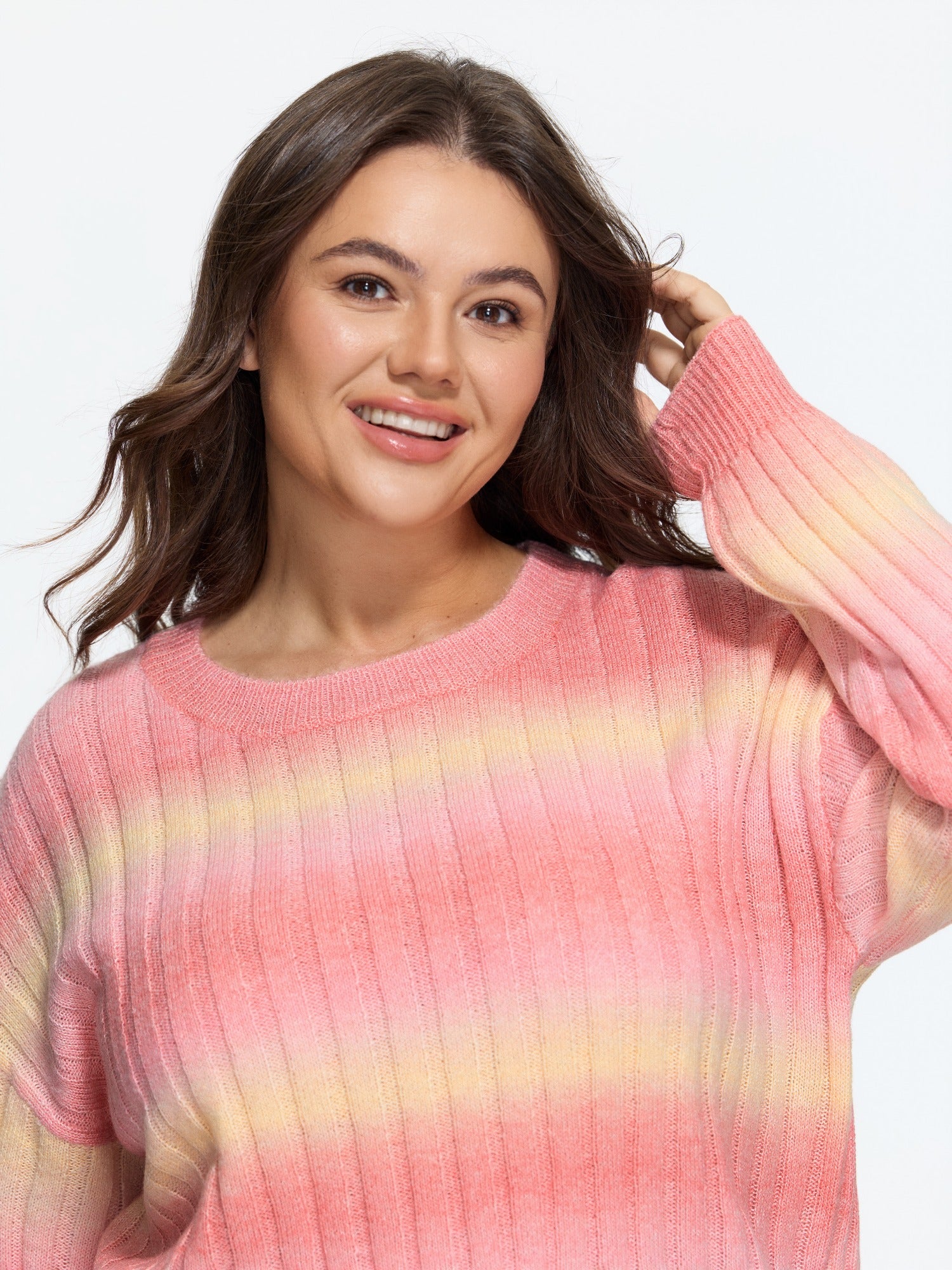 Ombre Vertical Rib Crew Neck Pullover