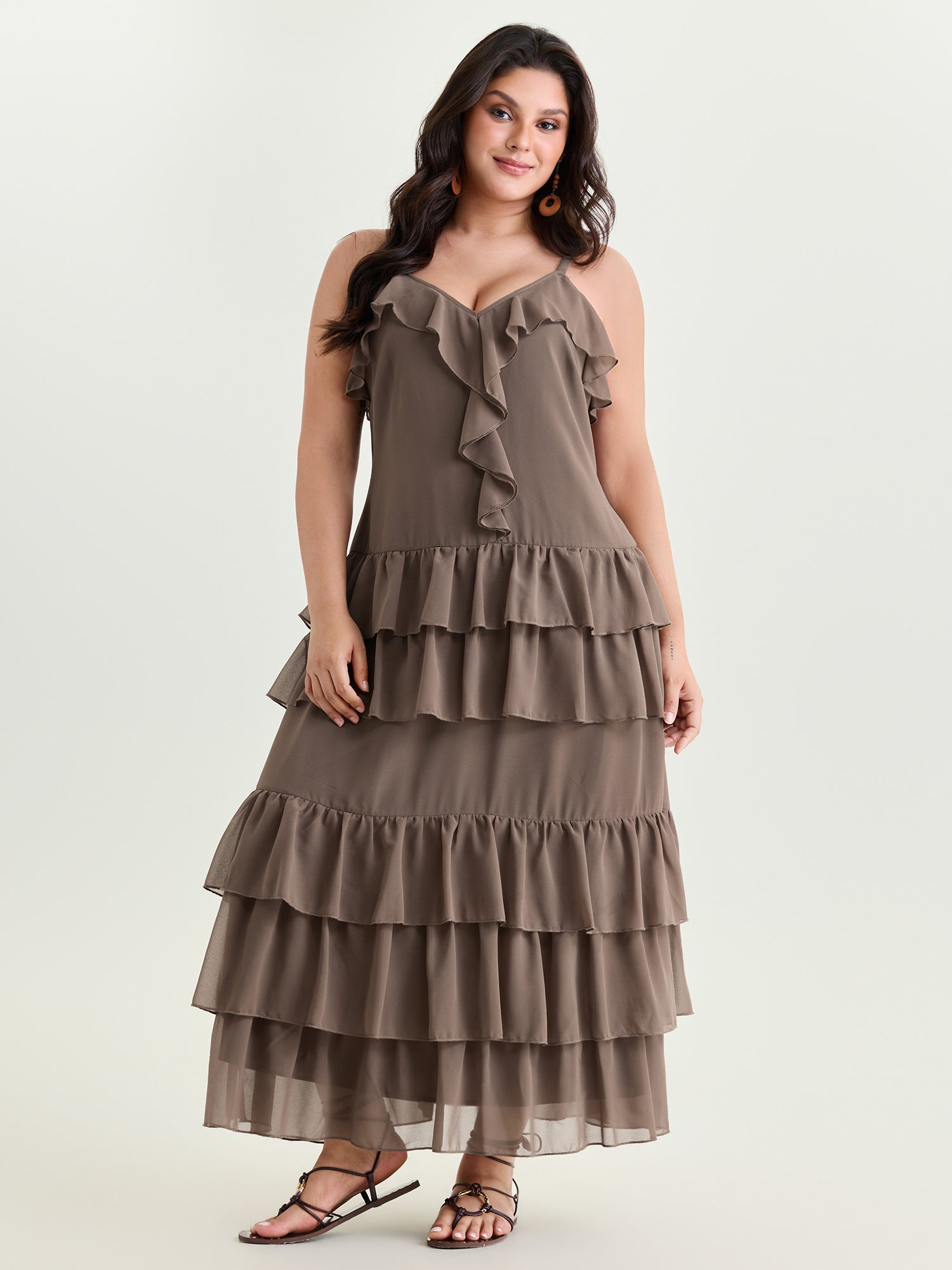 Ruffled Edge Tiered Cami Maxi Dress