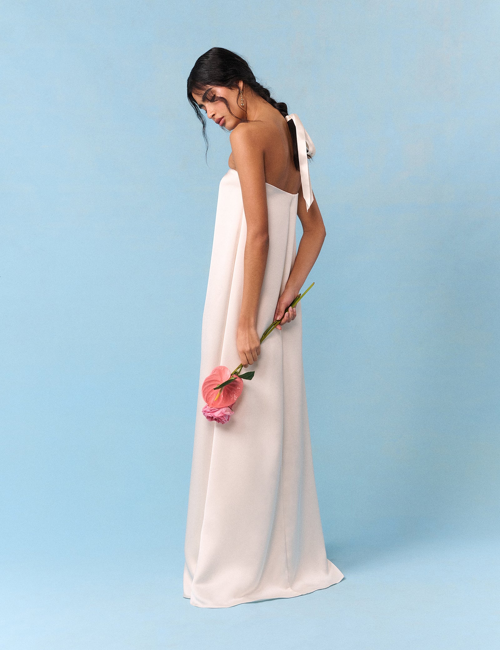 Bridal Ivory Satin Bandeau Eira Maxi Dress