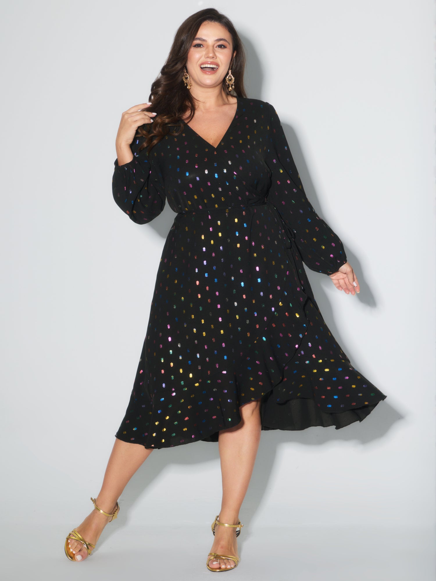 Colorful Shimmery Polka Dots Midi Dress