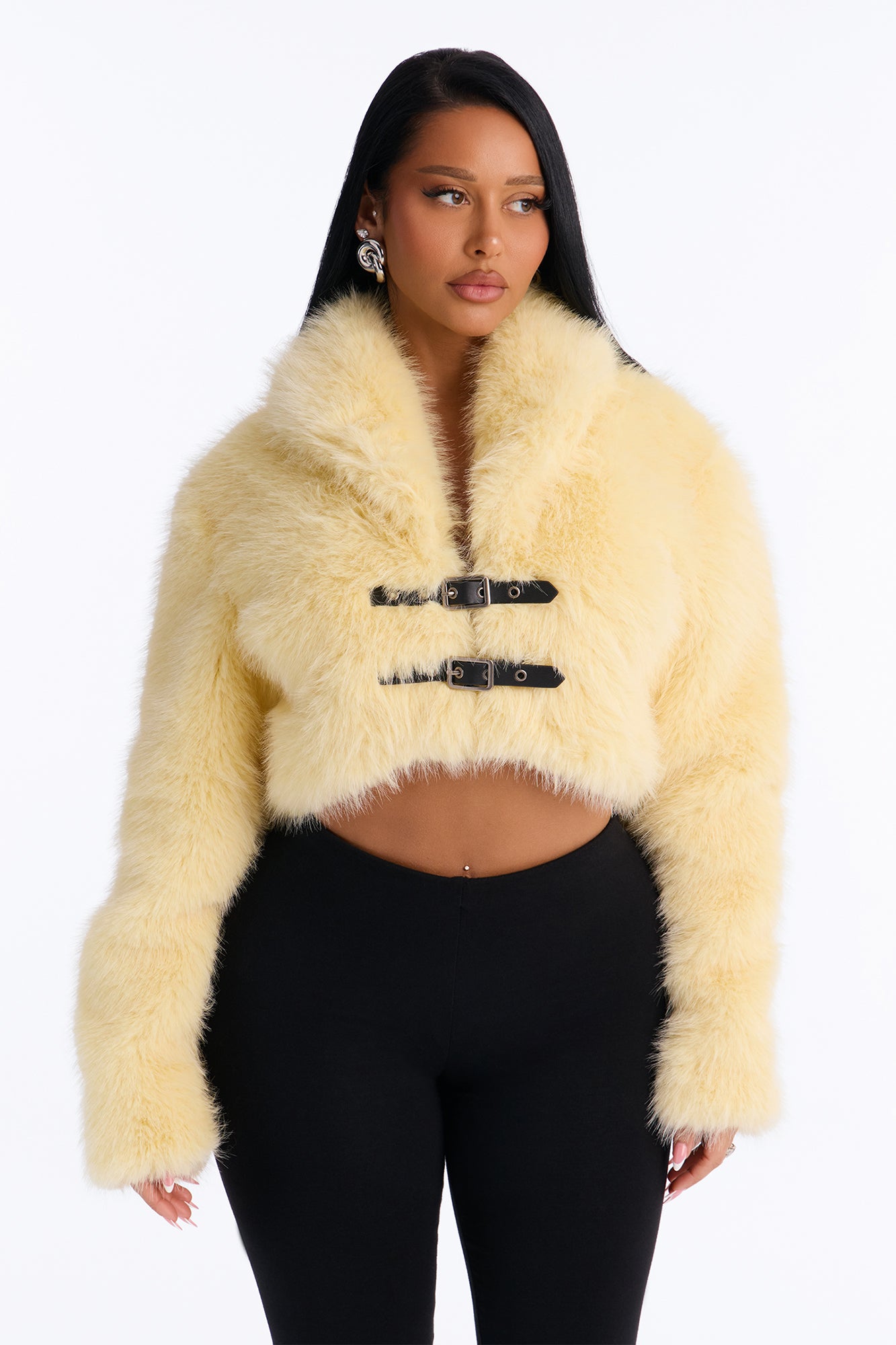 Feeling Fabulous Cropped Faux Fur Jacket - Butter Yellow