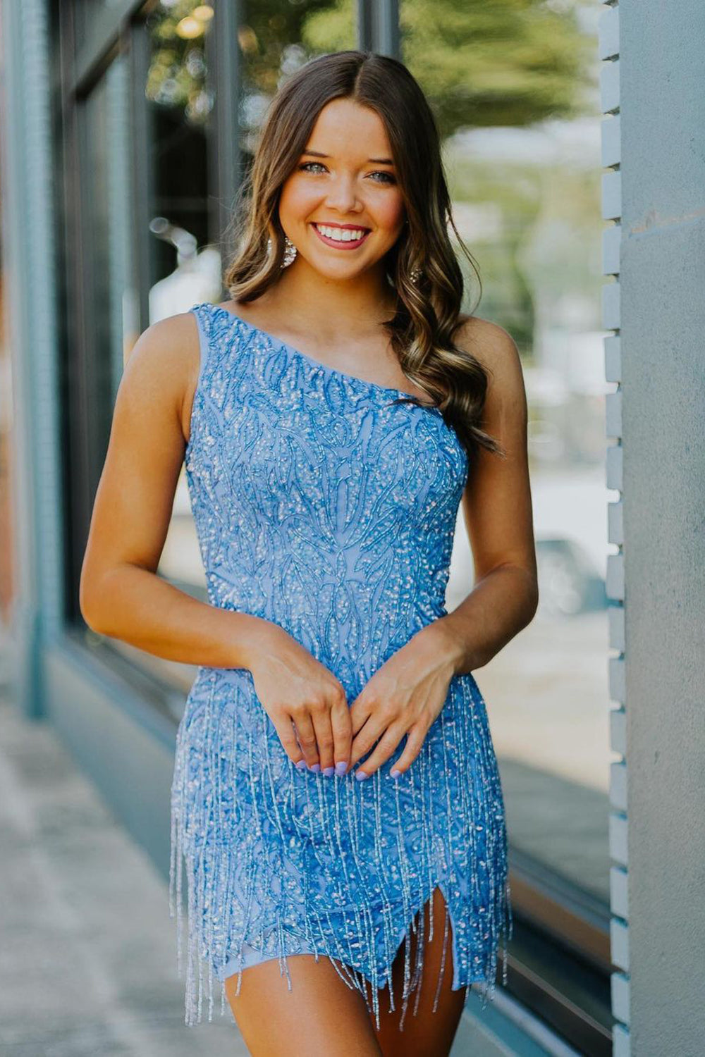 Sparkly Blue Beaded Fringed Tight Short Homecoming Dress/Mini Dress