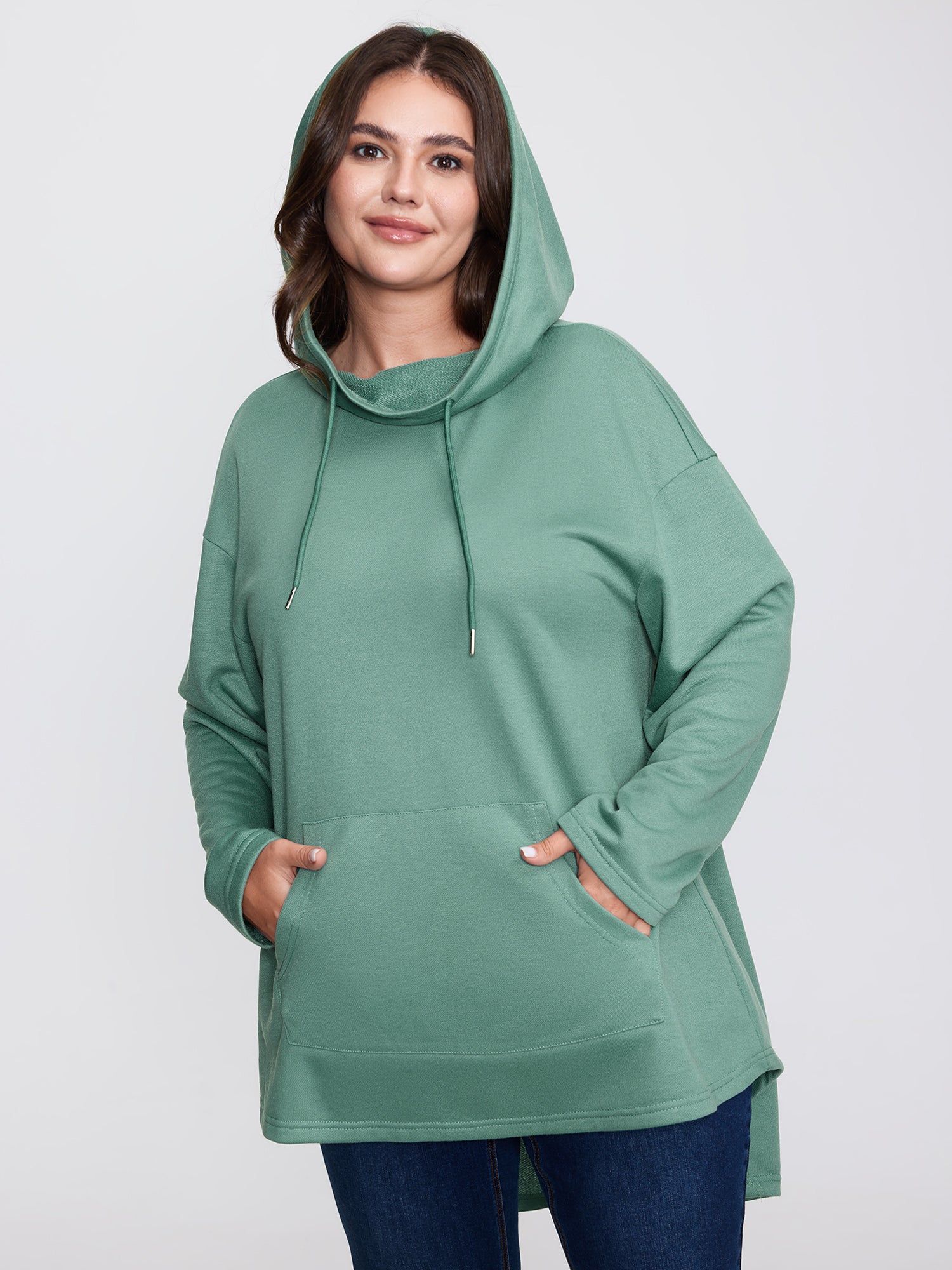 High Low Hem Drop Shoulder Solid Hoodie