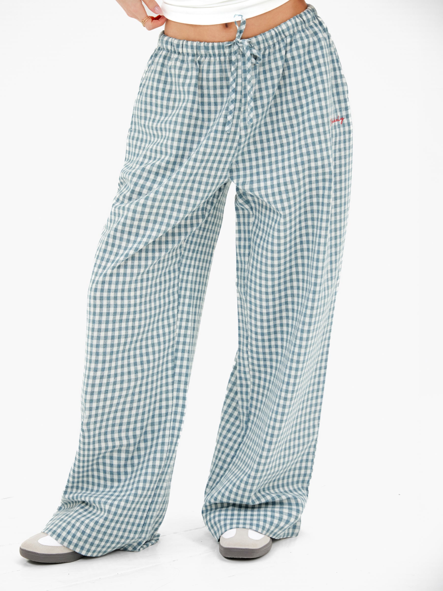 Lottie Gingham Trousers - Light Teal