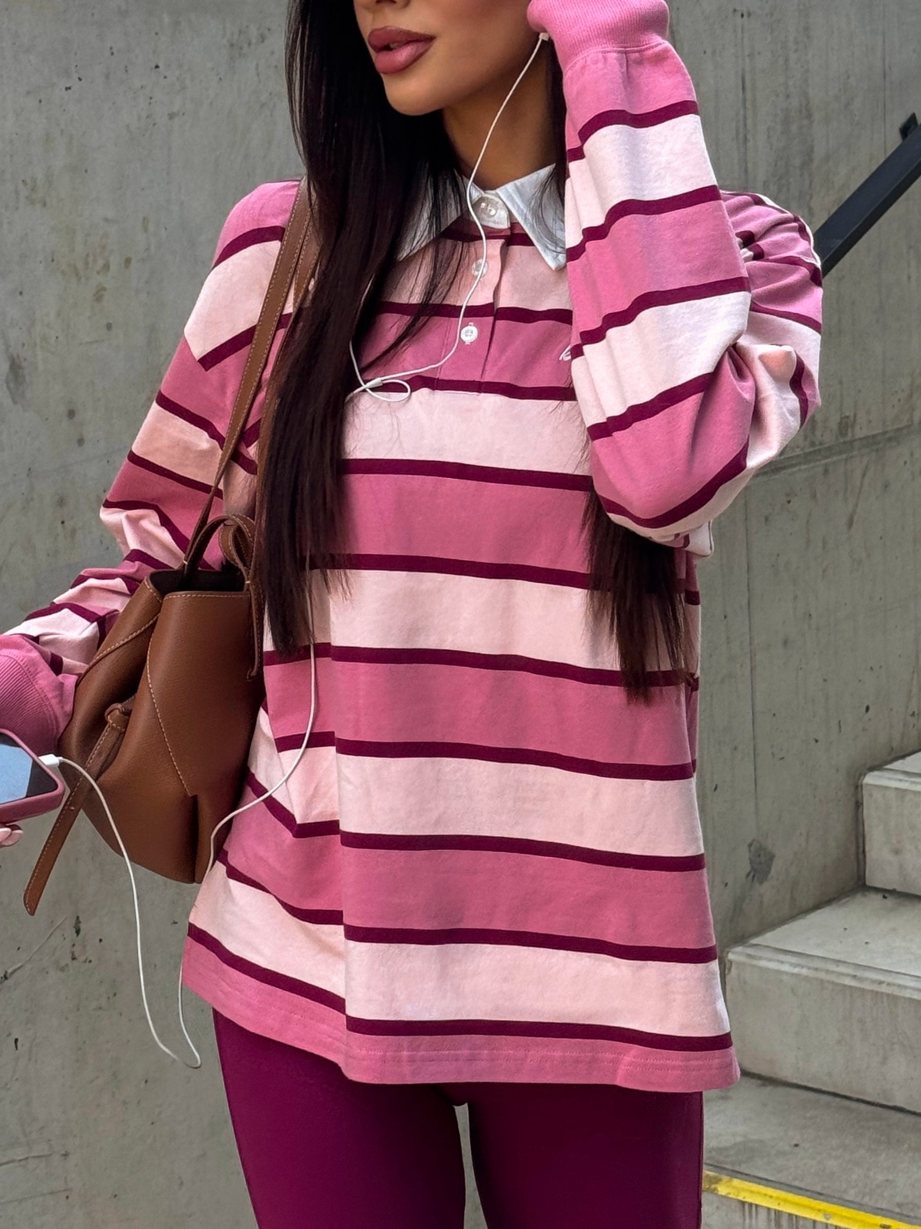 Skye Stripe Rugby Shirt - Hot Pink Mix