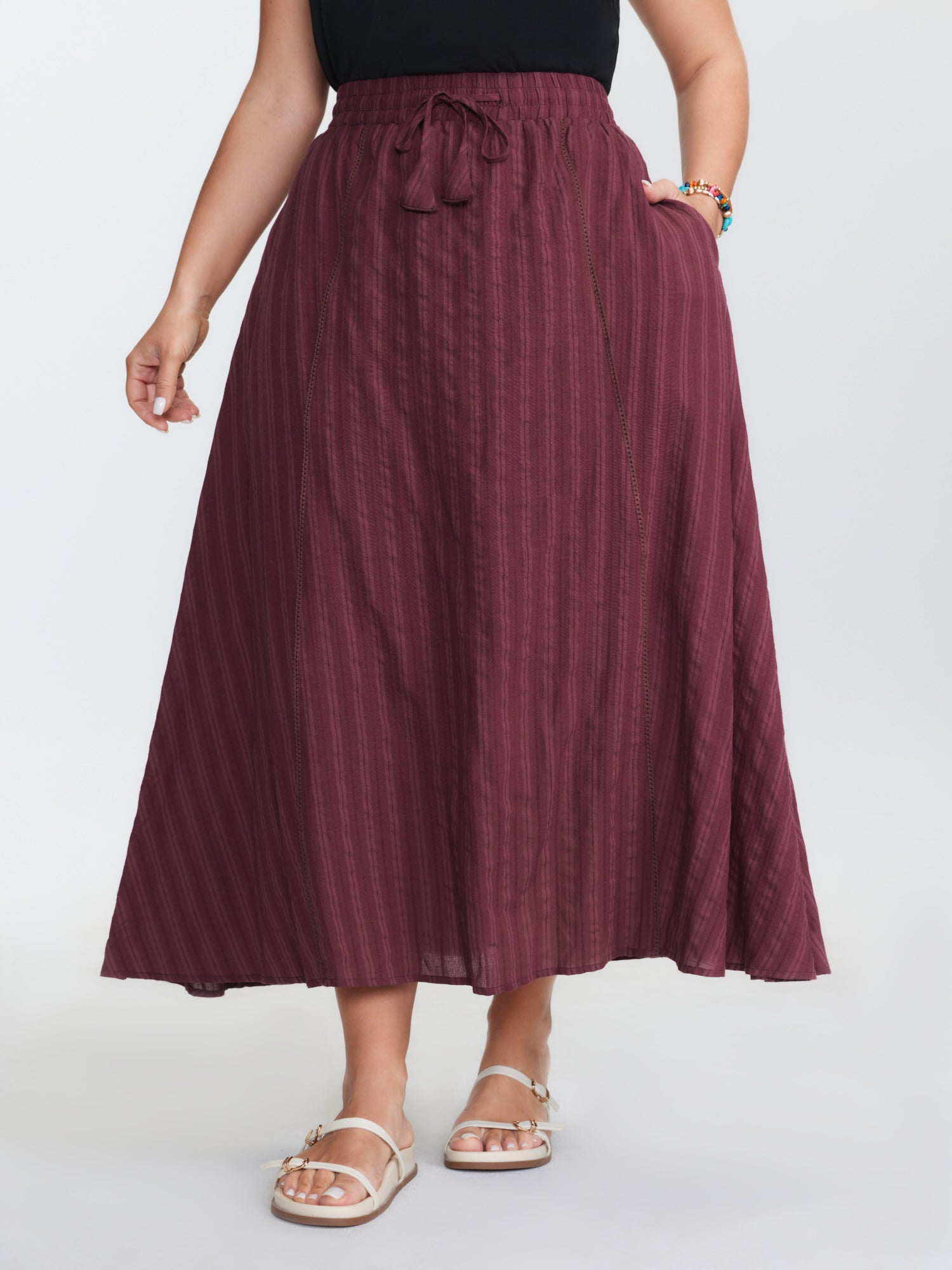 Stretchy Waist Drawstring Maxi Skirt