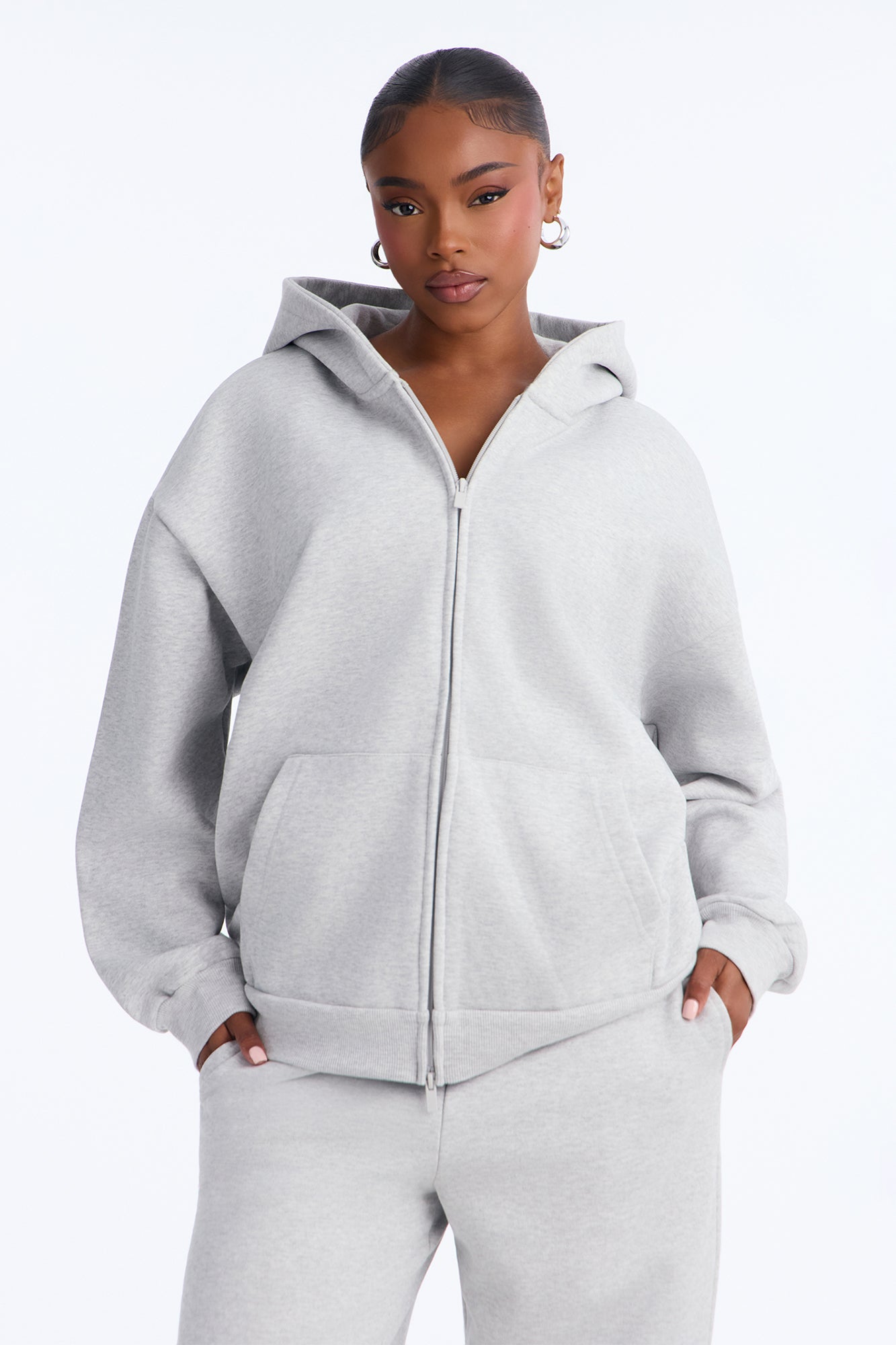 Libby Full Zip Hoodie Fleece Sweatshirt - Heather Grey