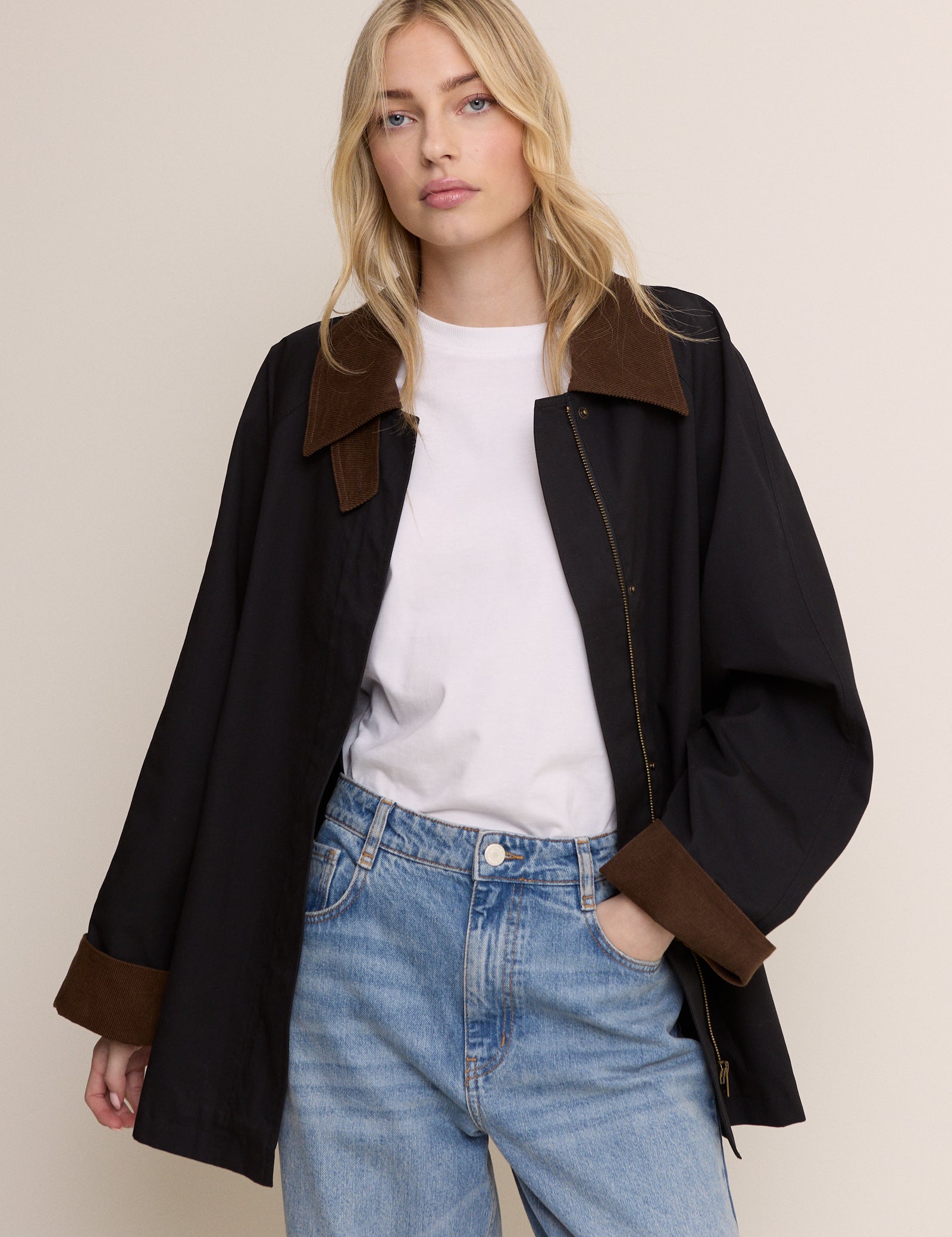 Dark Navy Cord Detail Barn Jacket