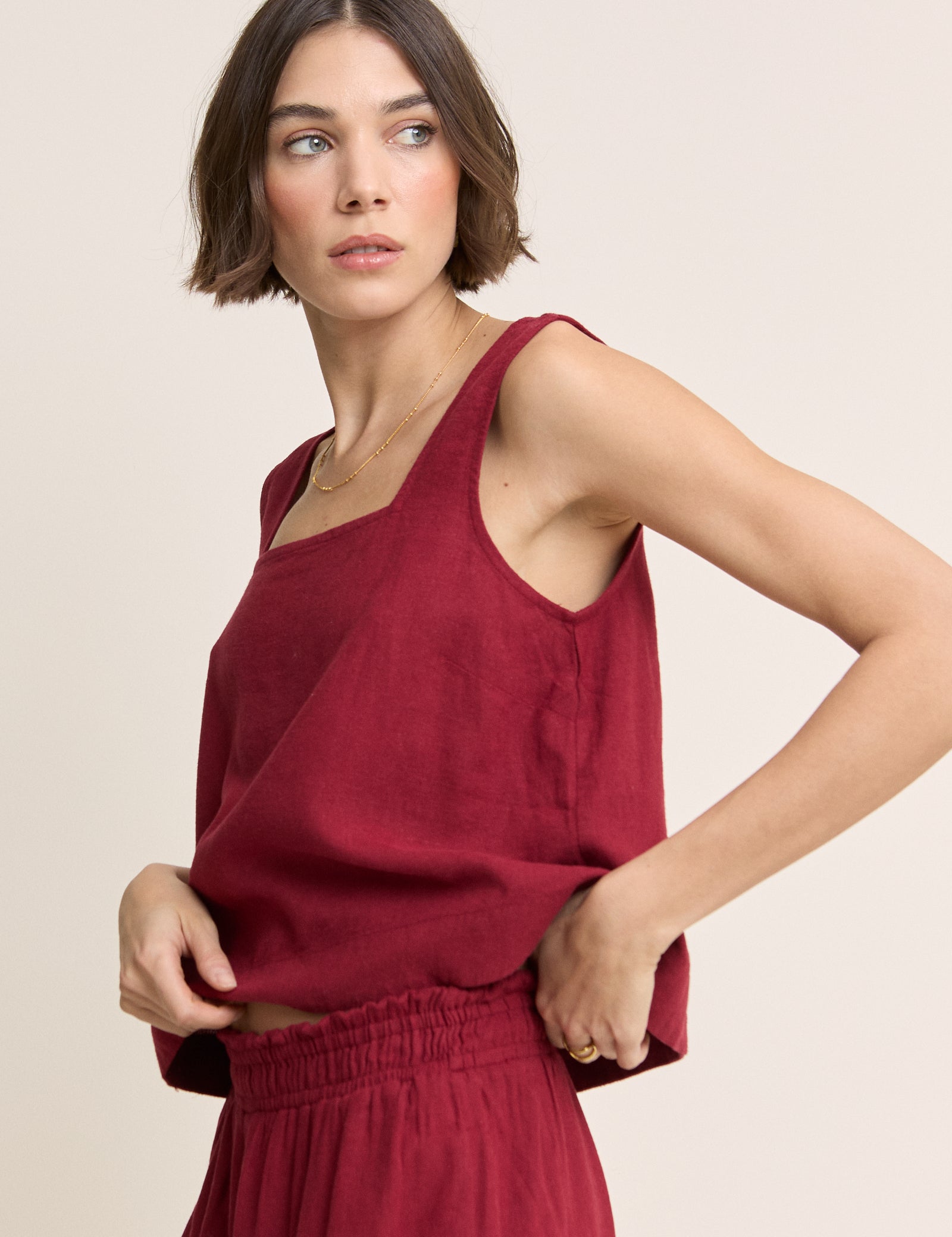 Red Linen-Rich Swing Top
