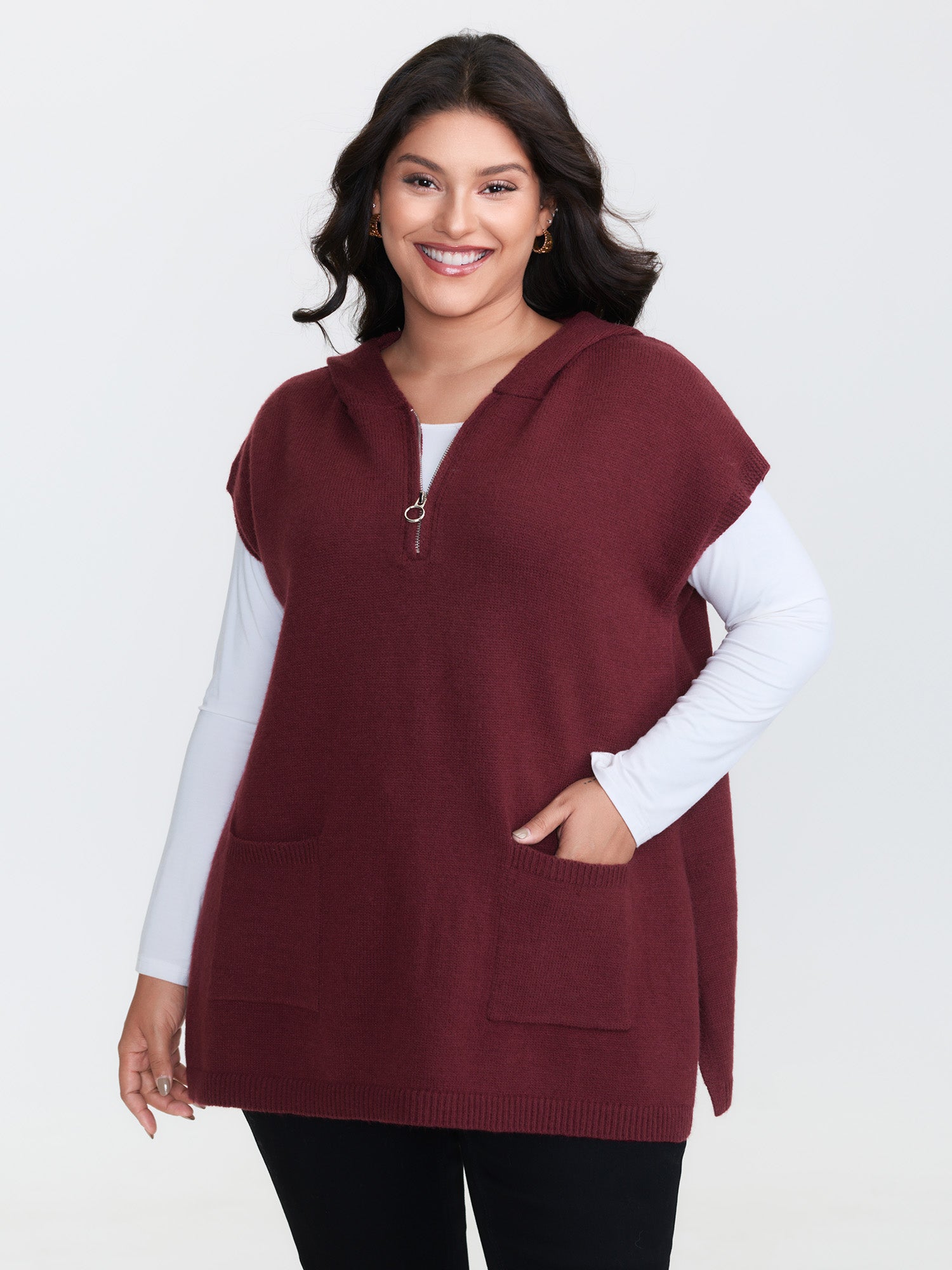 Half-Zip Hooded Sleeveless Pocketed Pullover