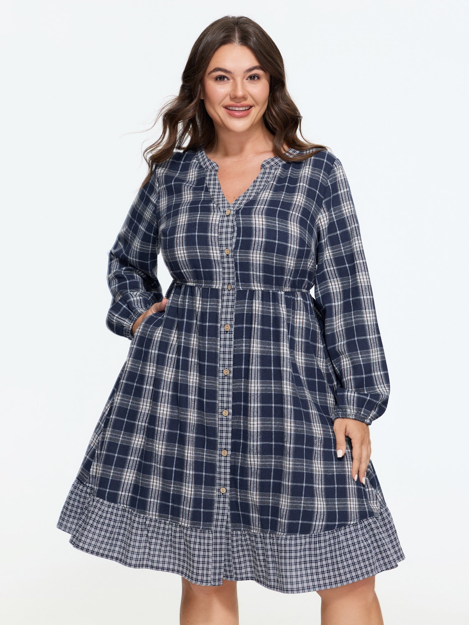 Plaid Patchwork Ruffle Hem Mini Dress