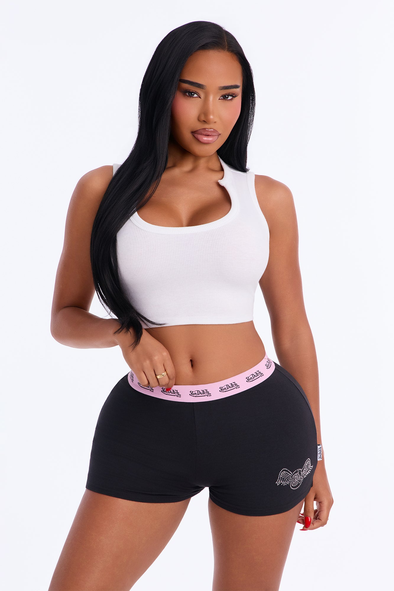 Von Dutch Rhinestone Boxer Short - Black