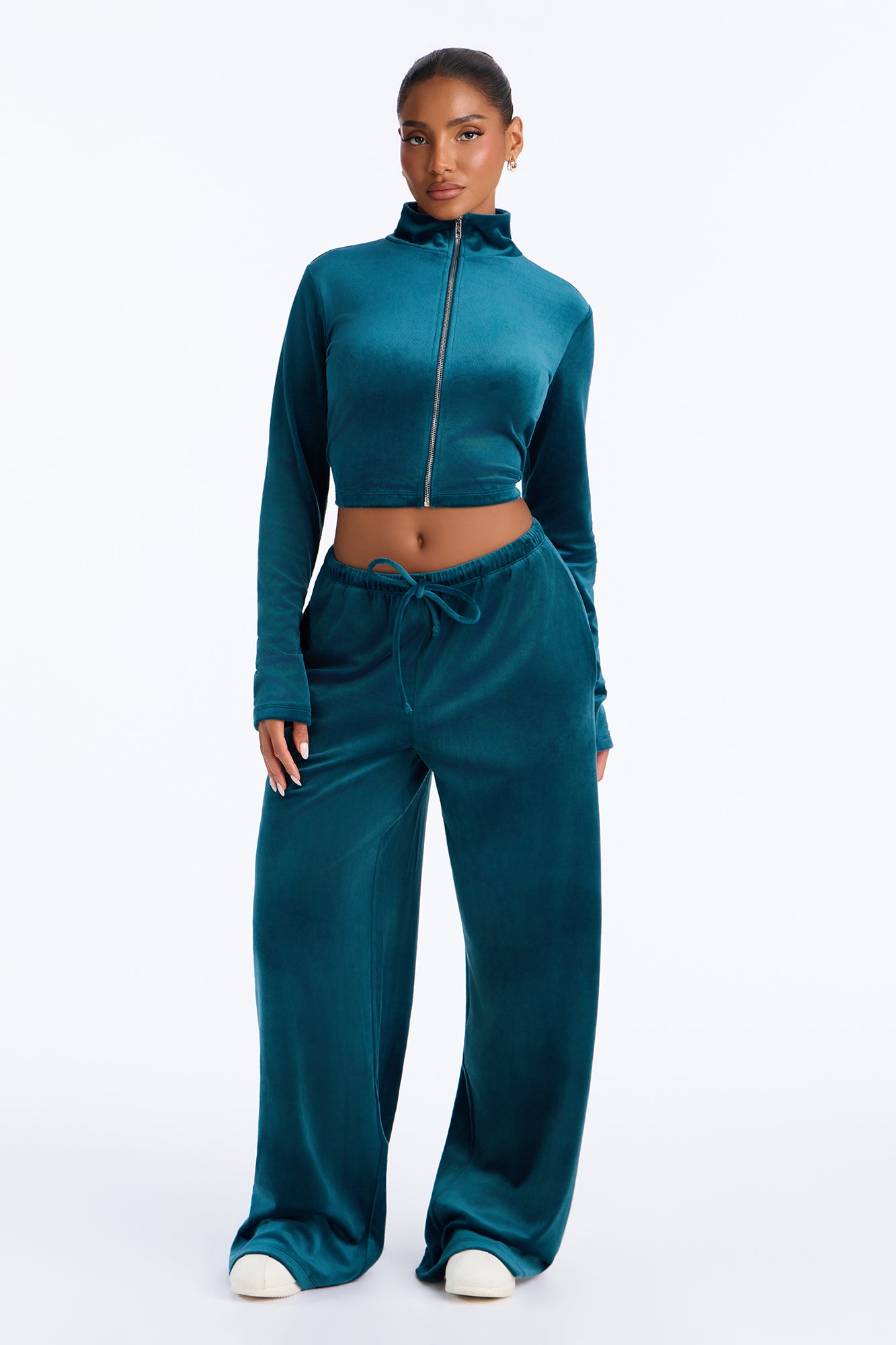 So Original Mock Neck Velour Pant Set - Teal
