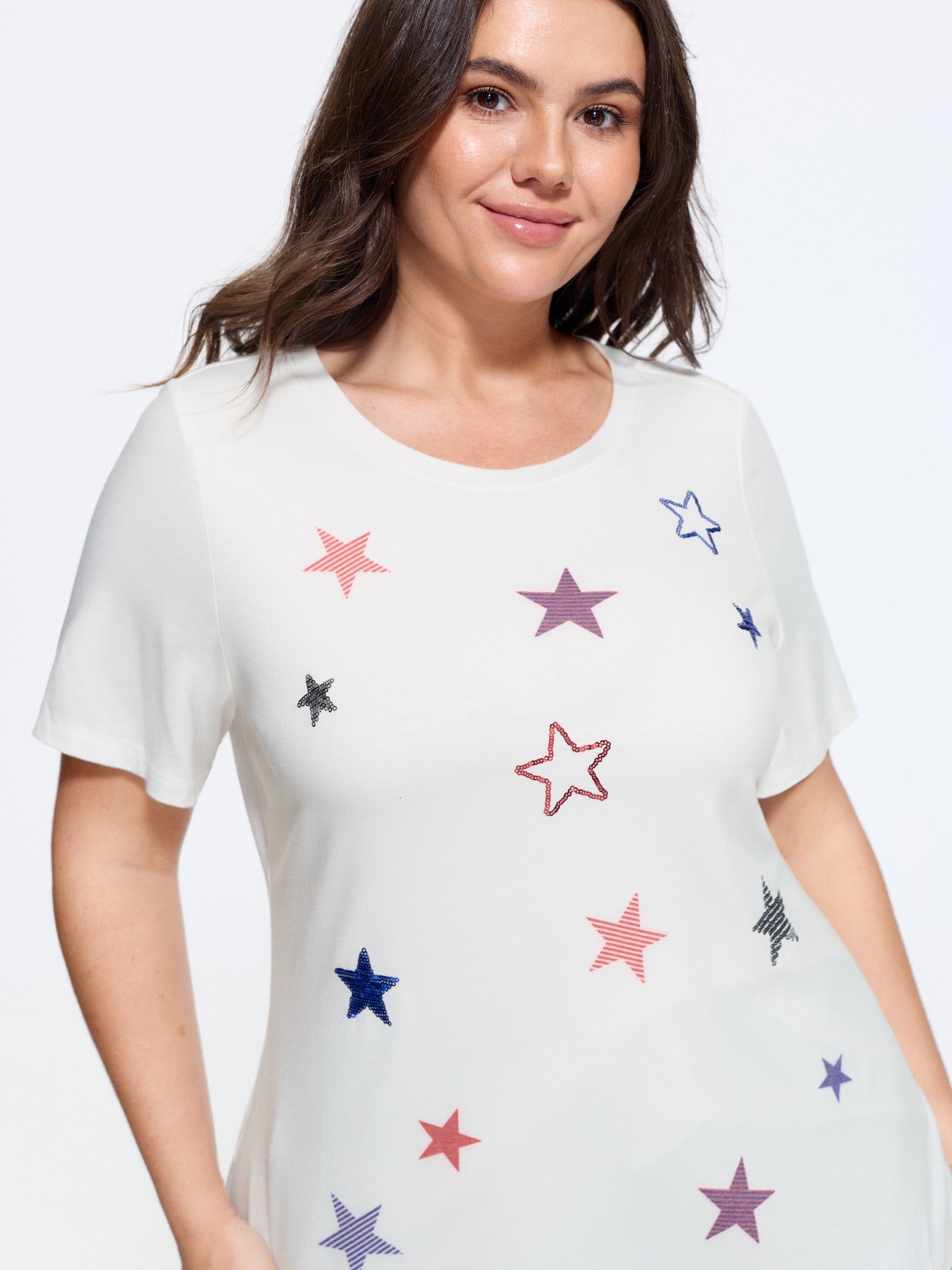 Supersoft Sequin Star Print Crew Neck T-Shirt