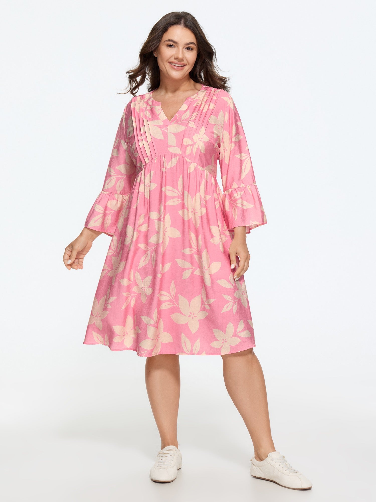 Supersoft Floral Print Front Pleated Mini Dress