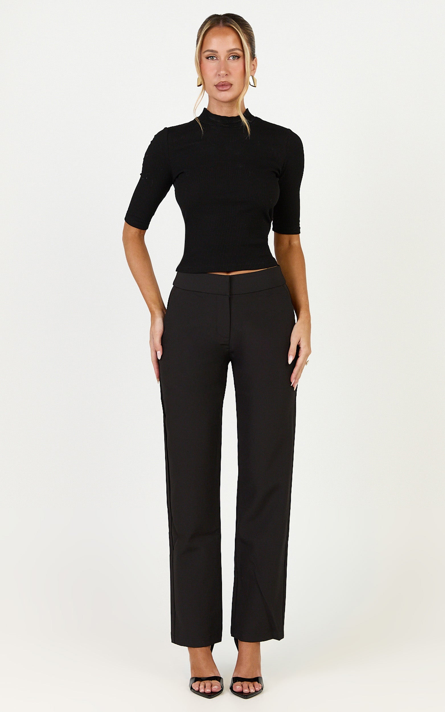 Neema Pants - Mid Rise Straight Leg Pants in Black