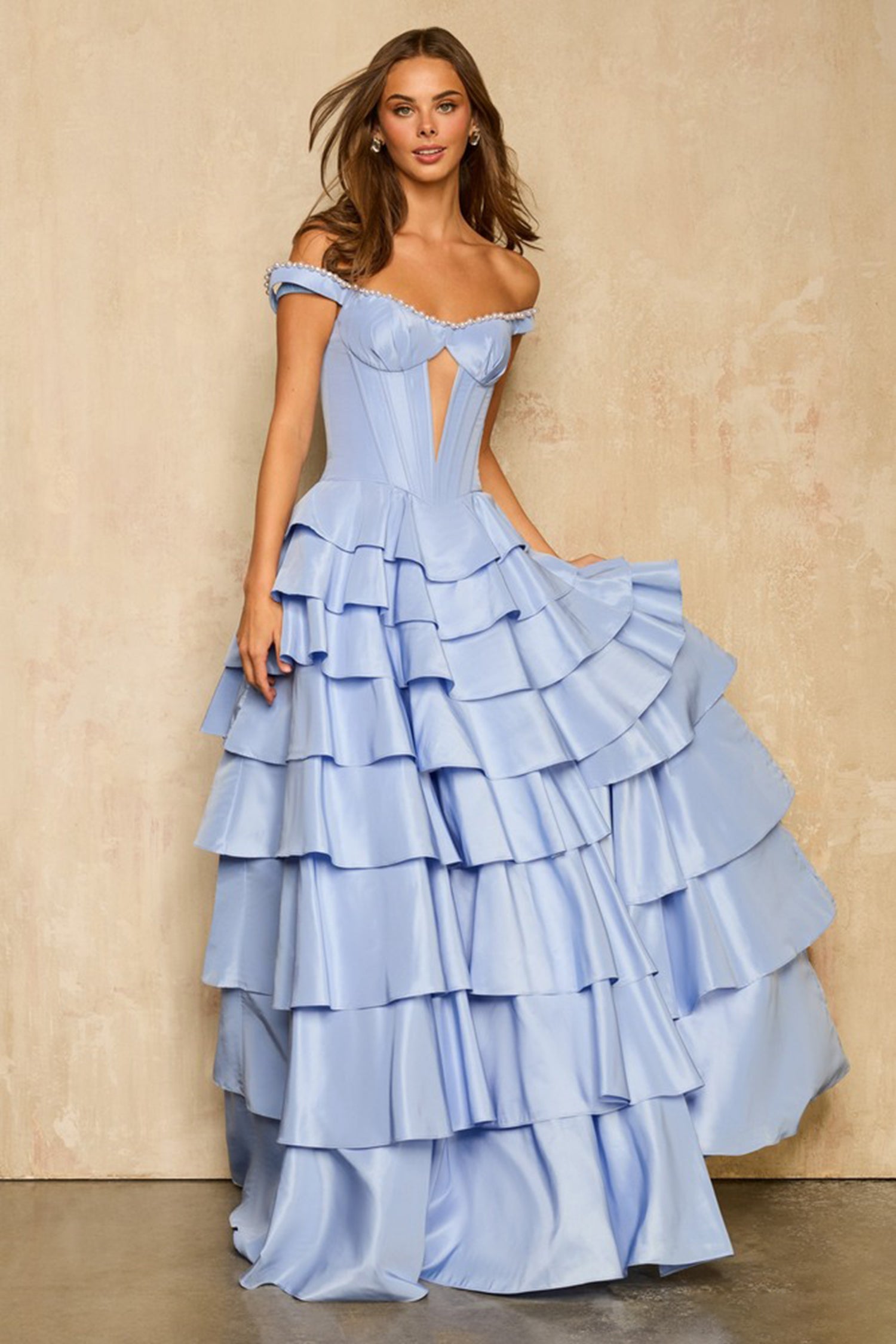 Sherri Hill 58286 Cutout Front Tiered Ruffle Prom Ballgown
