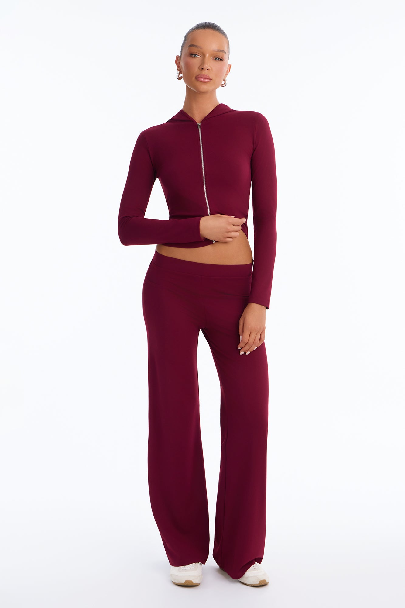 Casual Vibe Zip Up Hoodie Pant Set - Burgundy