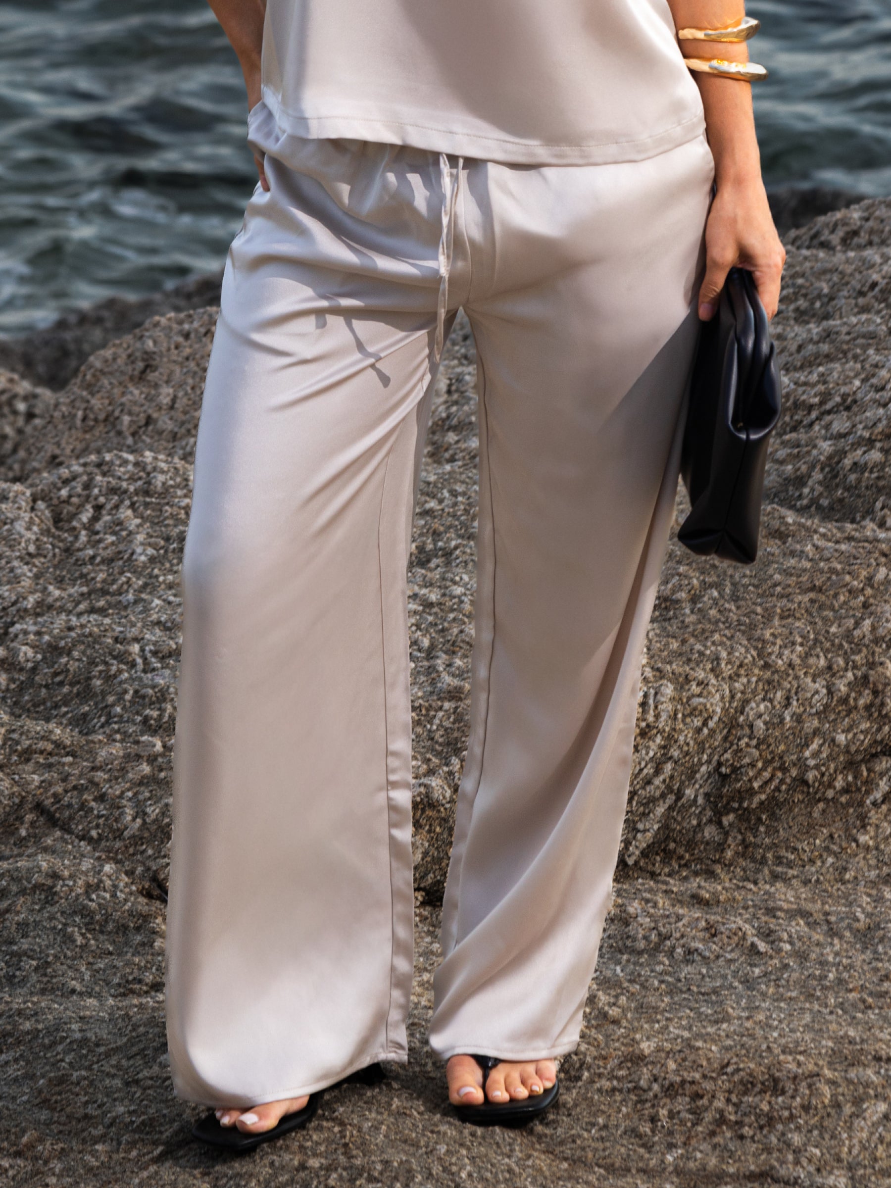 Thalia Satin Trousers - Champagne