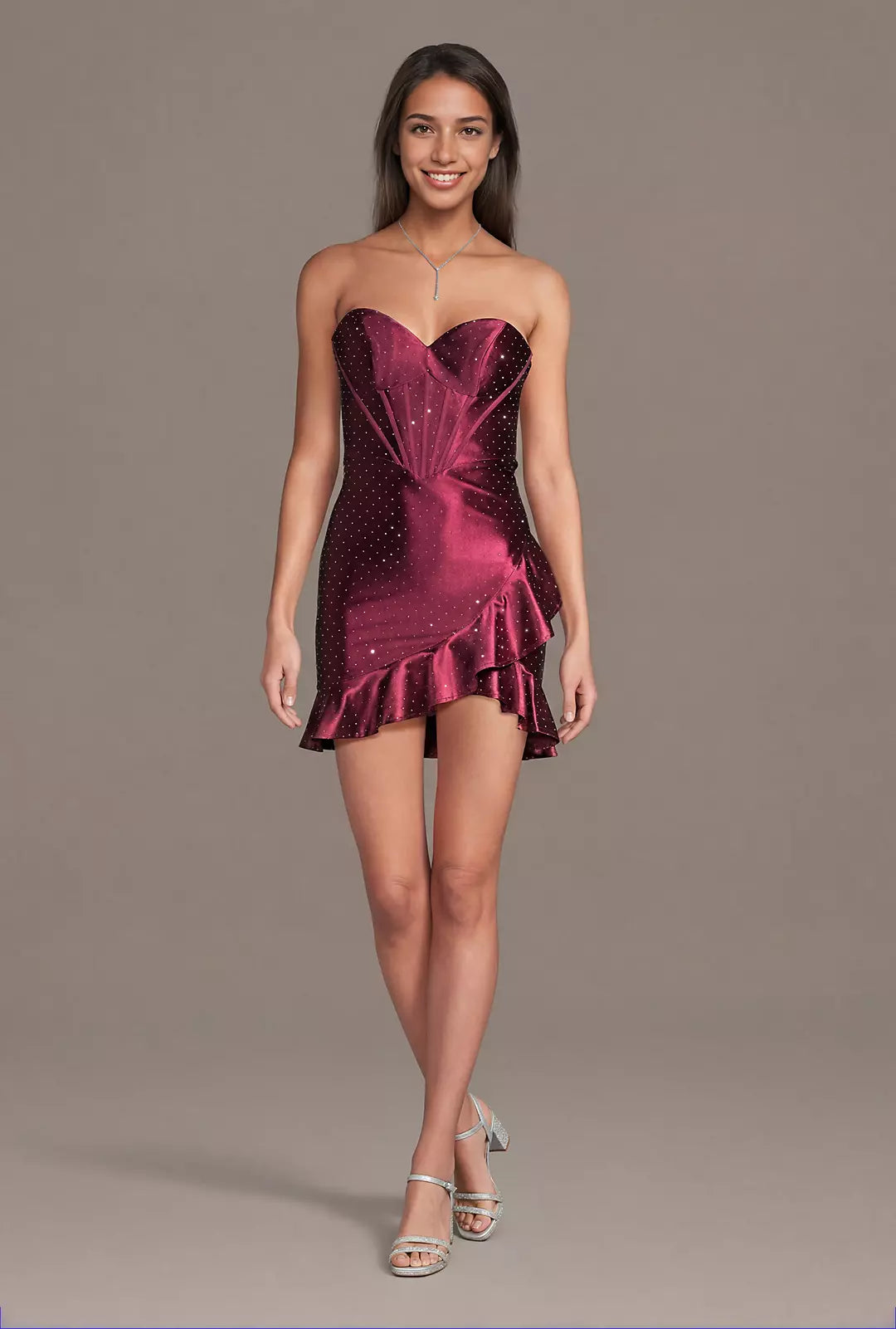 Sculpting Satin Strapless Sweetheart Mini Dress