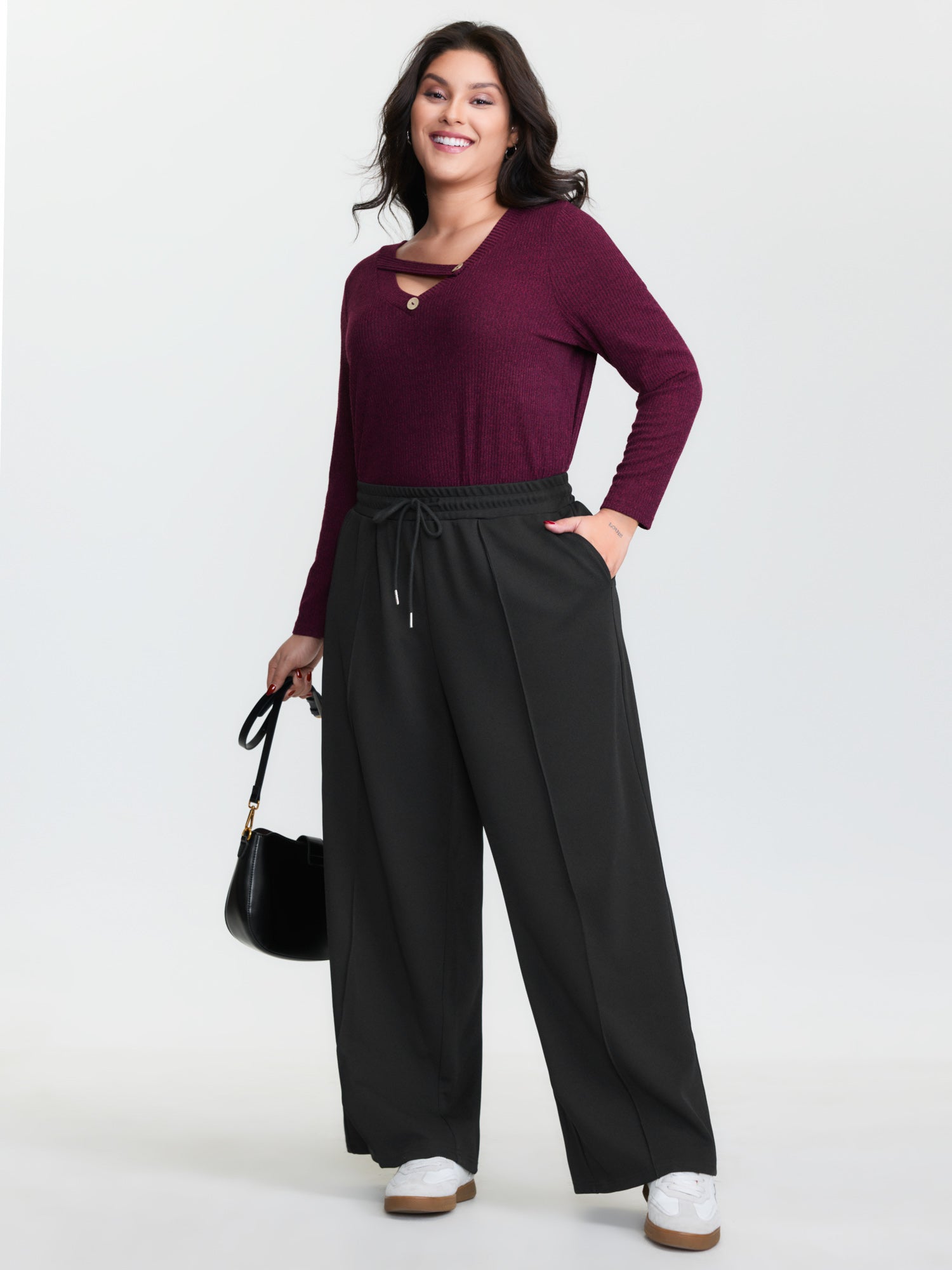 Stretchy Drawstring Waist Seamed Pants