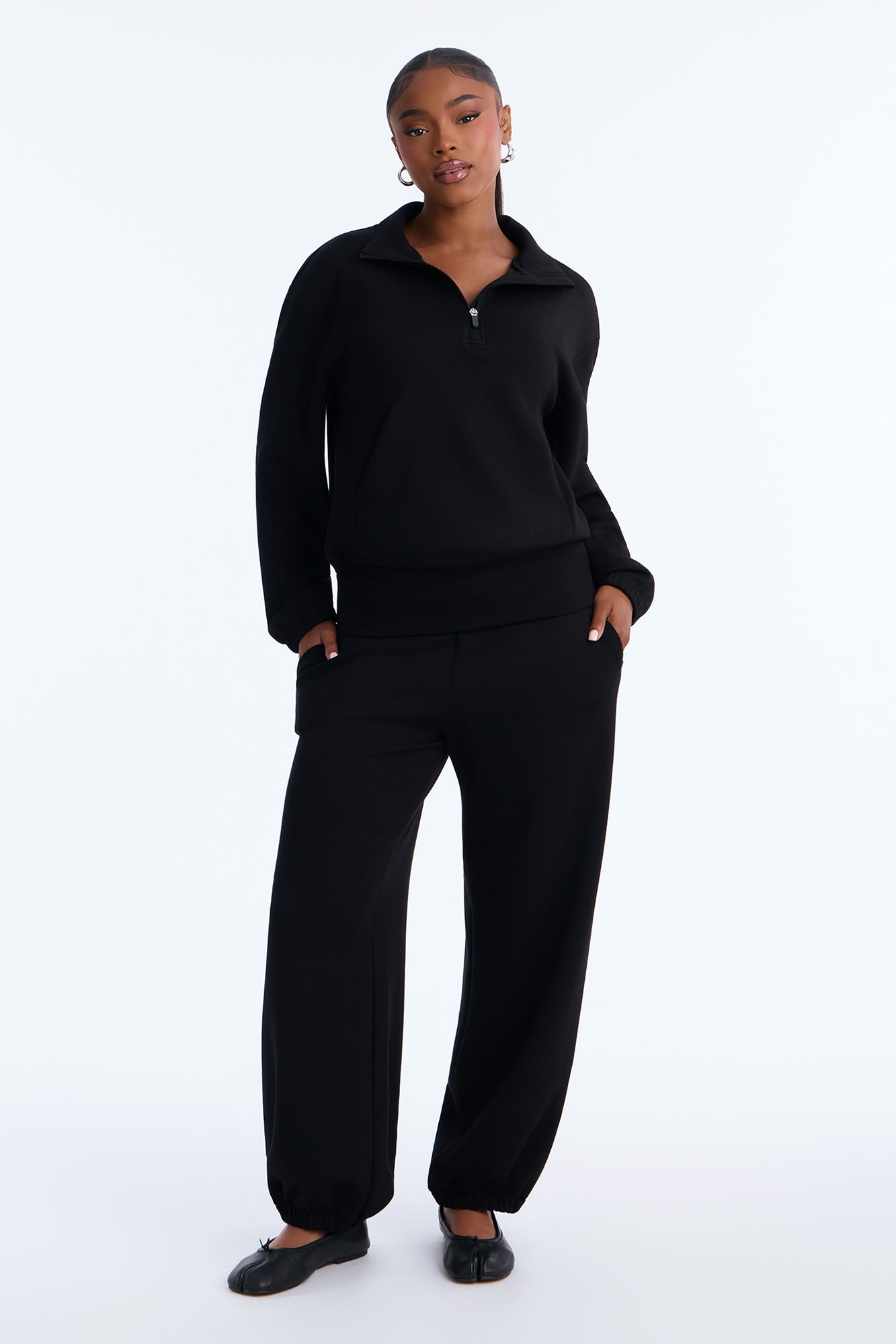 Bella Scuba Lounge Foldover Waist Pant - Black