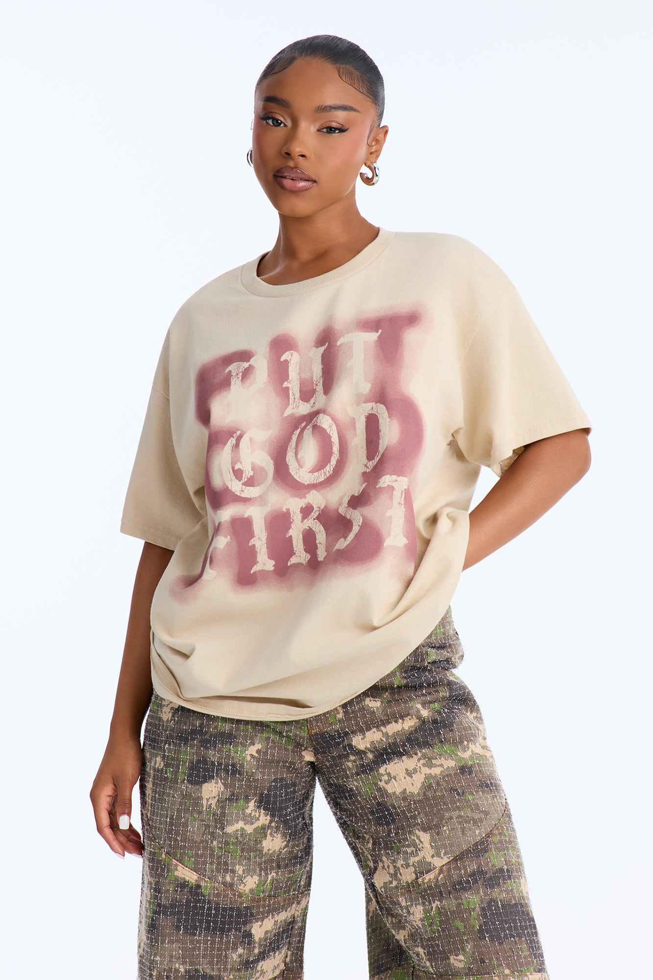 Put God First Faded Tee - Sand