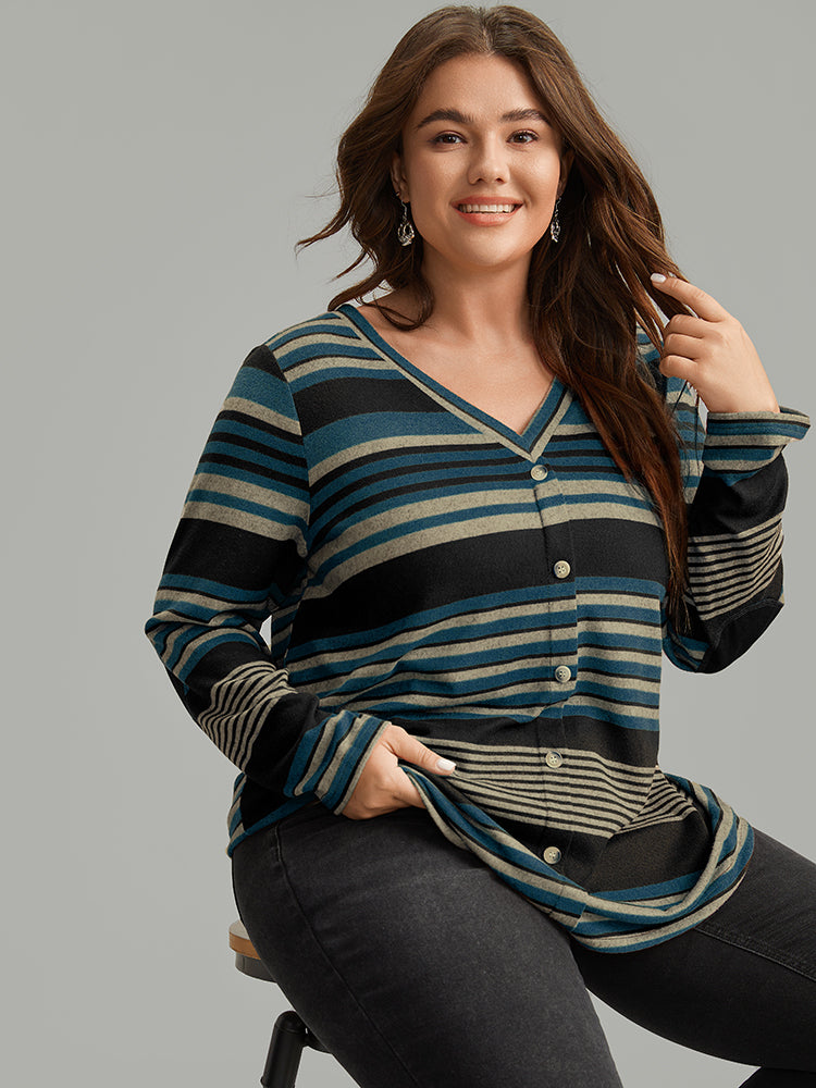 Halloween Striped Contrast Button Detail T-shirt