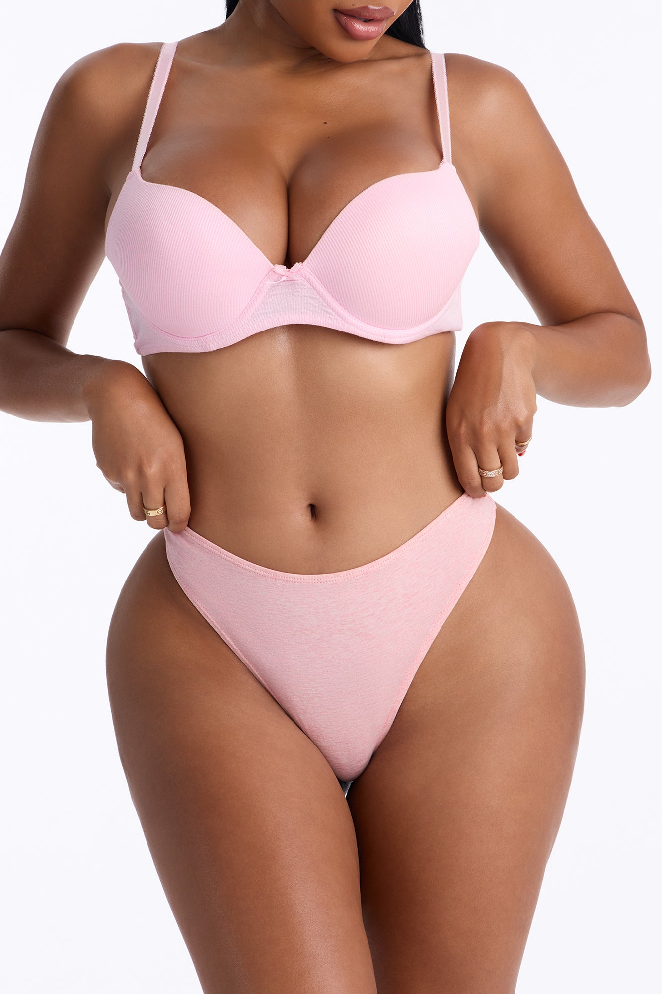 Nova Cotton Dipped Thong Panty - Heather Pink