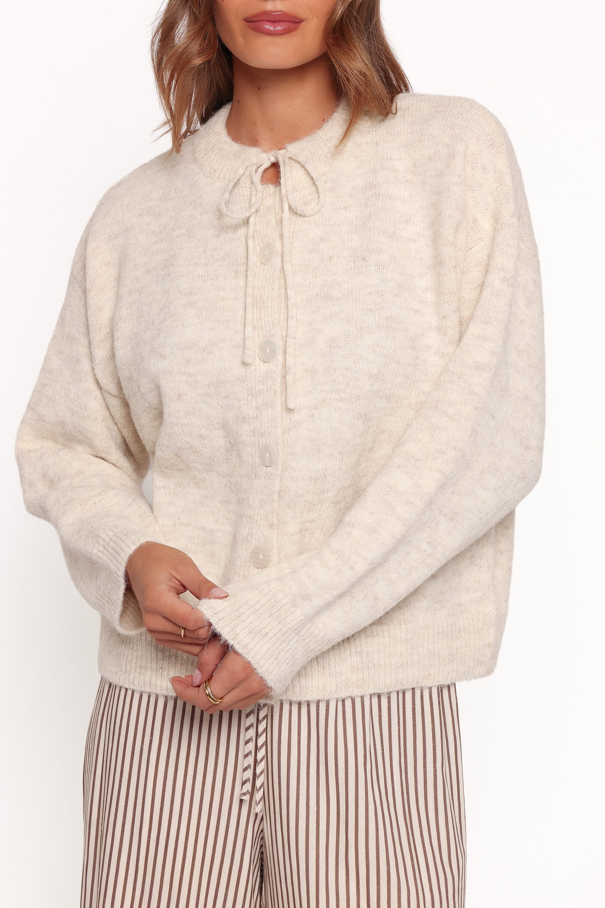 Rita Tie Cardigan - Beige Marle